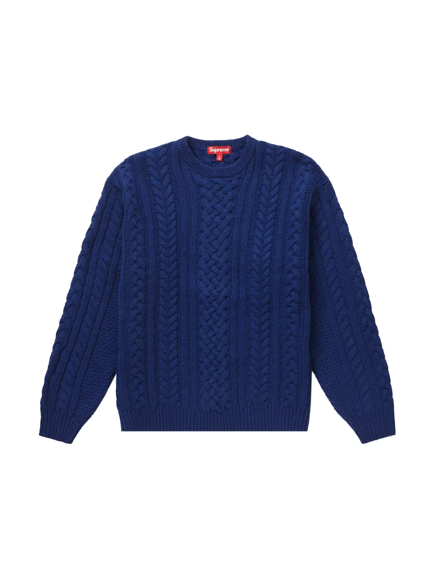 Мужской свитер с аппликацией Supreme Cable Knit Sweater — изображение 1 из 2, темно-синий