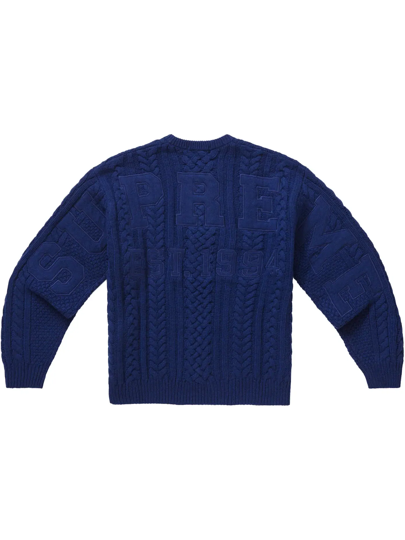 Мужской свитер с аппликацией Supreme Cable Knit Sweater — изображение 2 из 2, темно-синий