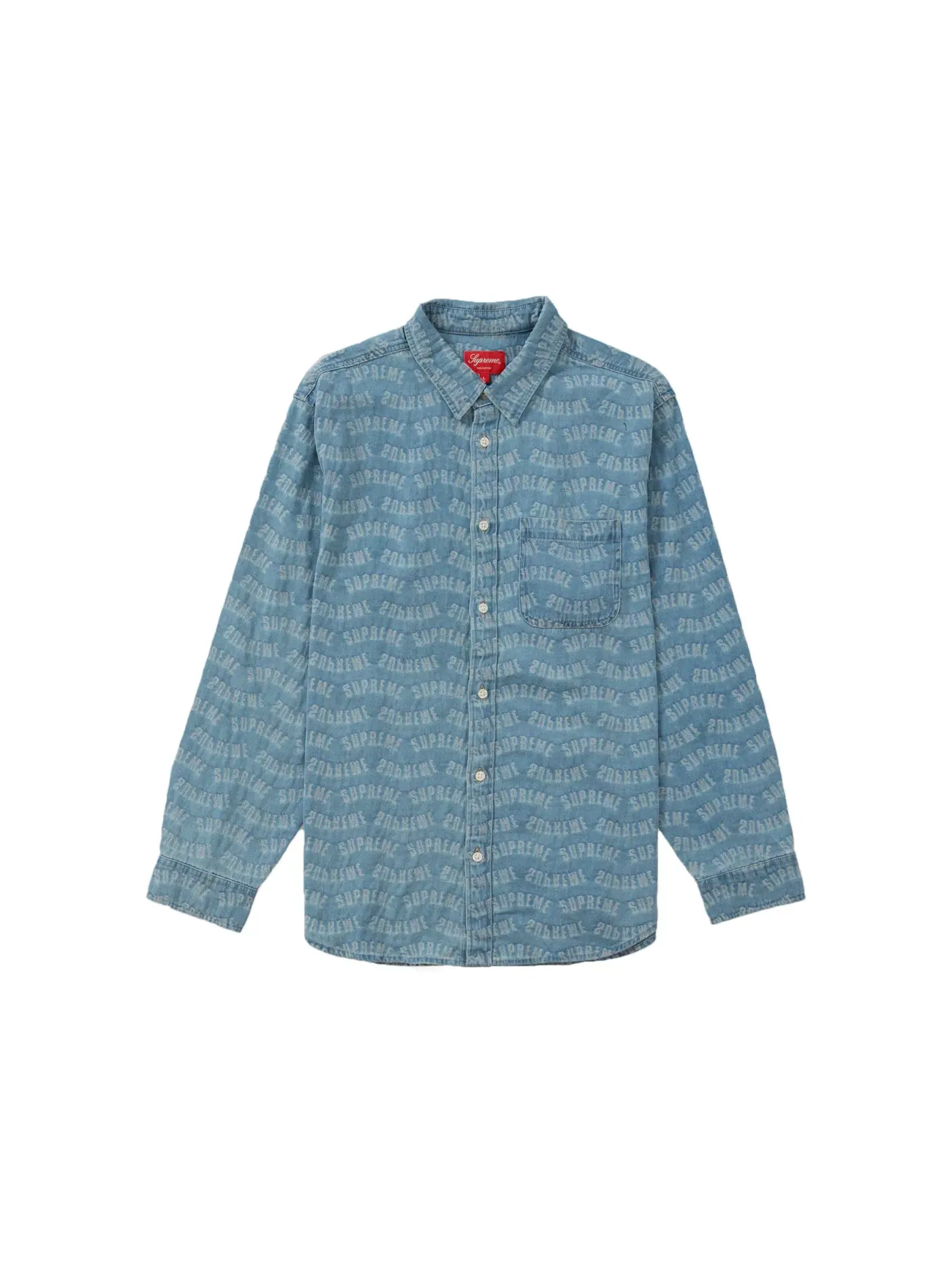 Мужская рубашка из джинсовой ткани с жаккардовым узором Supreme Arc Jacquard Denim Shirt — изображение 1 из 2, синий