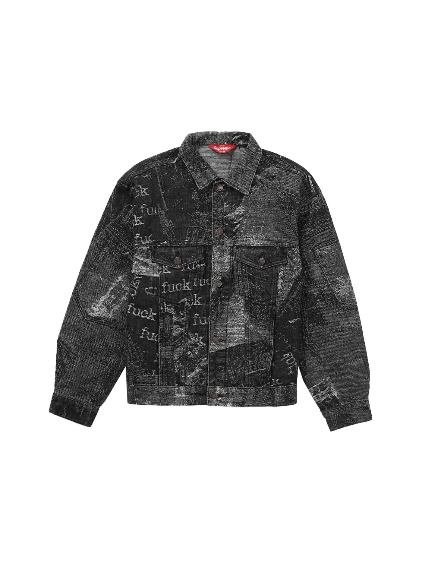 Мужская джинсовая куртка с жаккардовым принтом Supreme Archive Denim Jacquard Trucker Jacket — изображение 1 из 2, черный