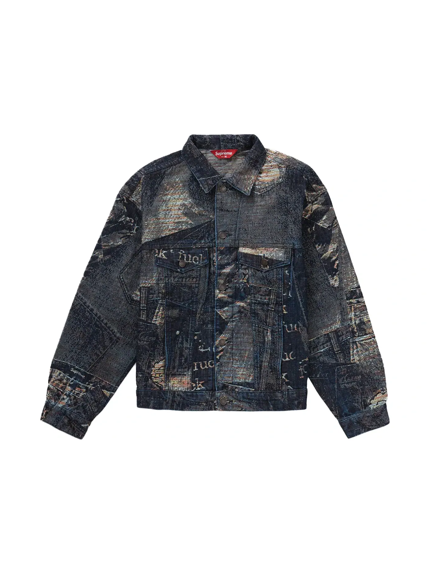 Мужская джинсовая куртка с принтом Supreme Archive Denim Jacquard Trucker Jacket — изображение 1 из 2, синий