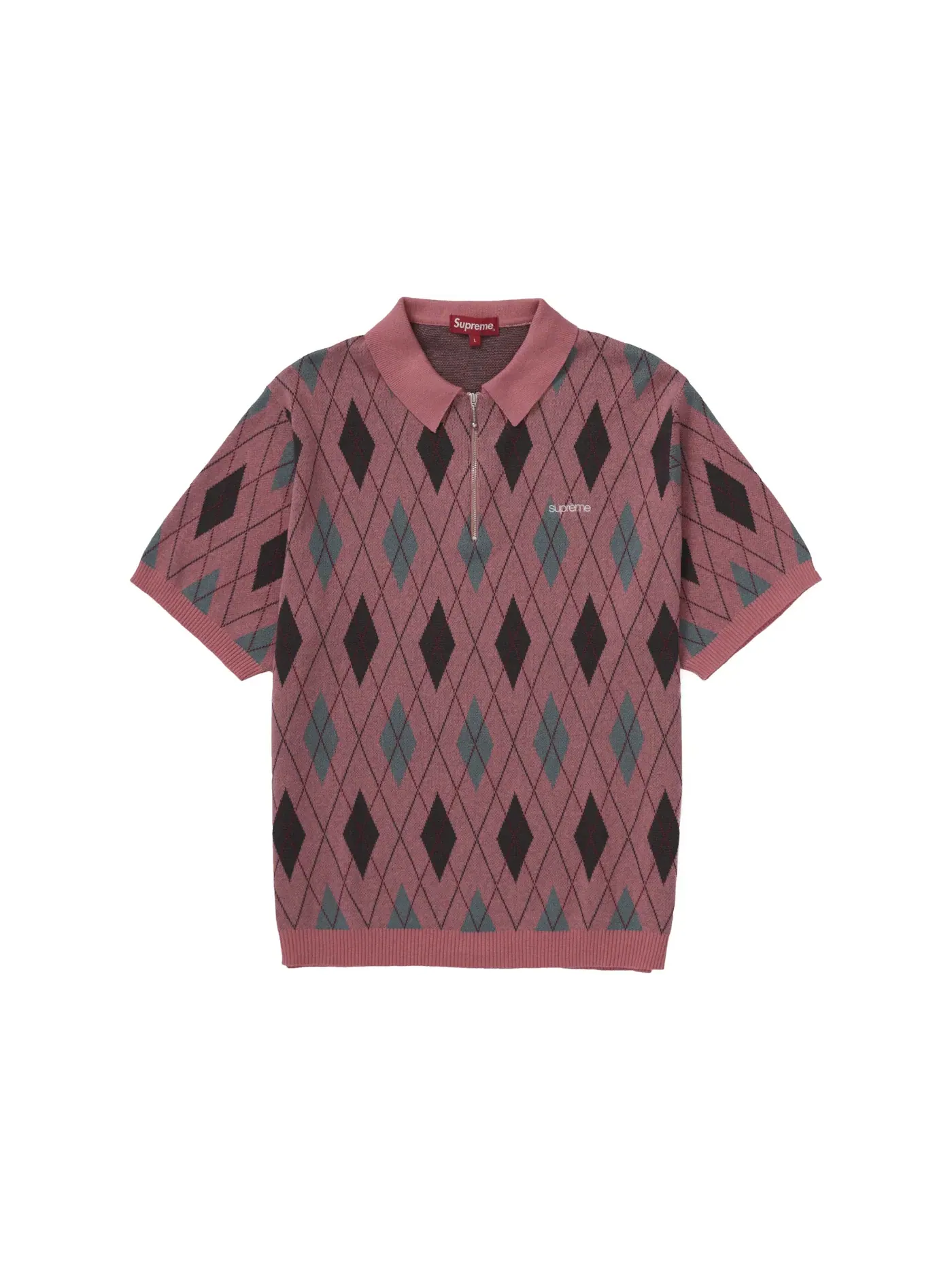 Мужское поло Supreme Argyle Zip Polo, Dusty Magenta — изображение 1 из 1