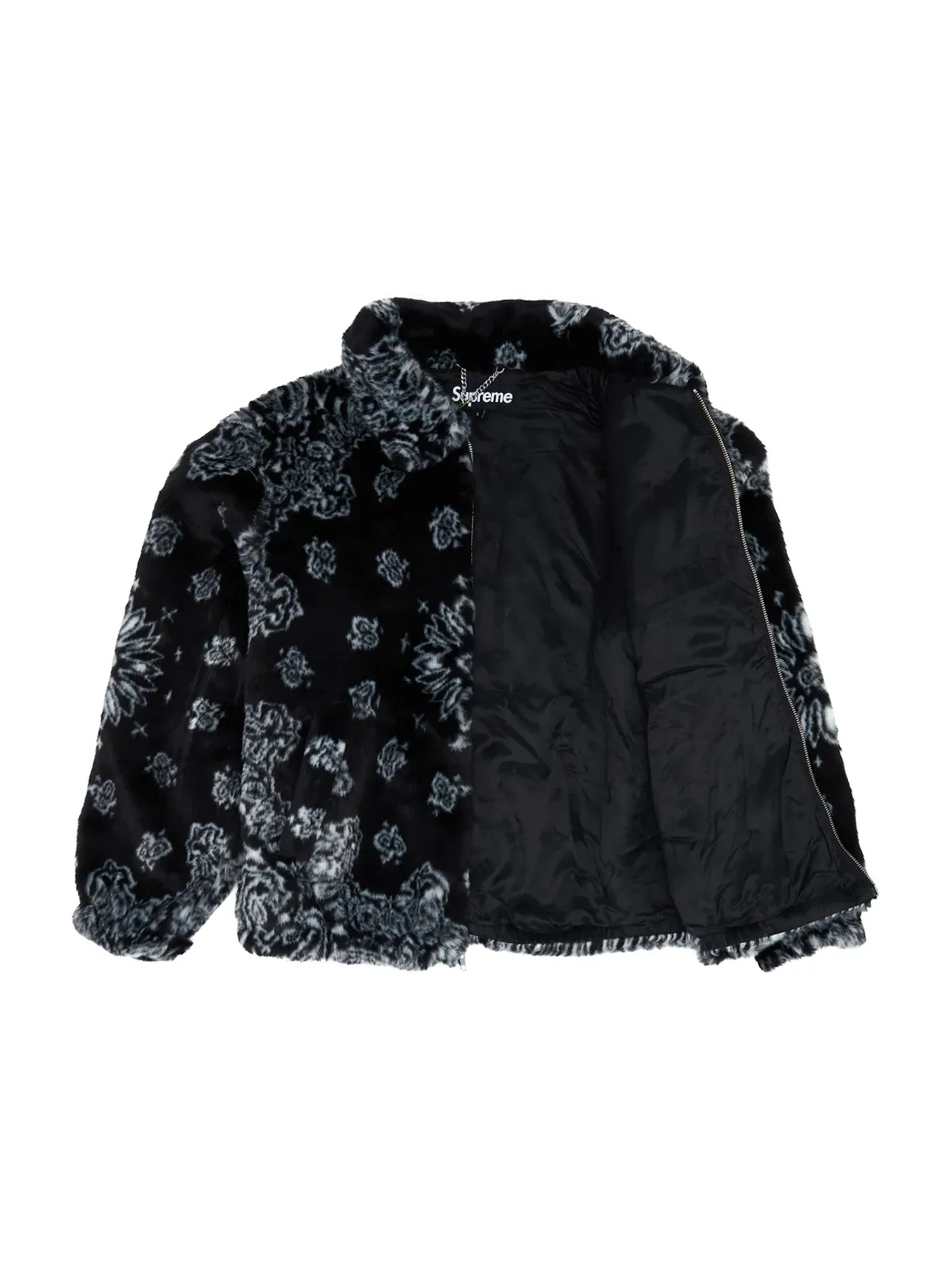 Мужская куртка-бомбер с принтом Supreme Bandana Faux Fur Bomber Supreme — изображение 2 из 3, черный