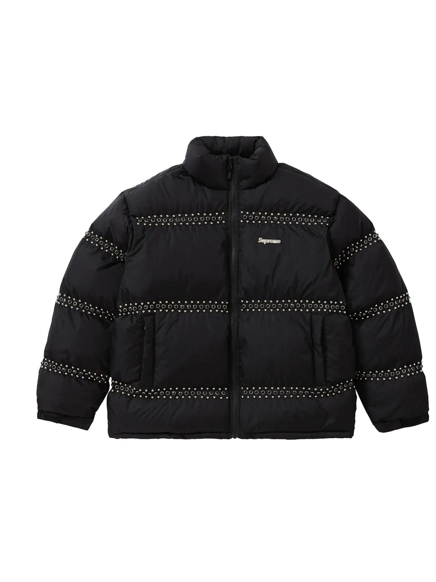 Мужская куртка-пуховик с шипами Supreme B.B. Simon Studded Puffer Jacket — изображение 1 из 3, черный
