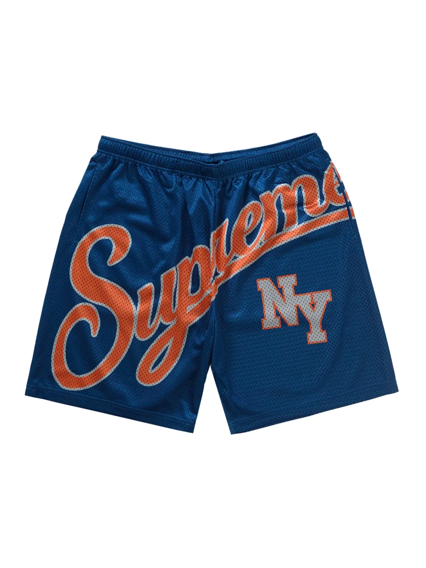 Мужские шорты из сетки с принтом Big Script Supreme — изображение 1 из 2, синий
