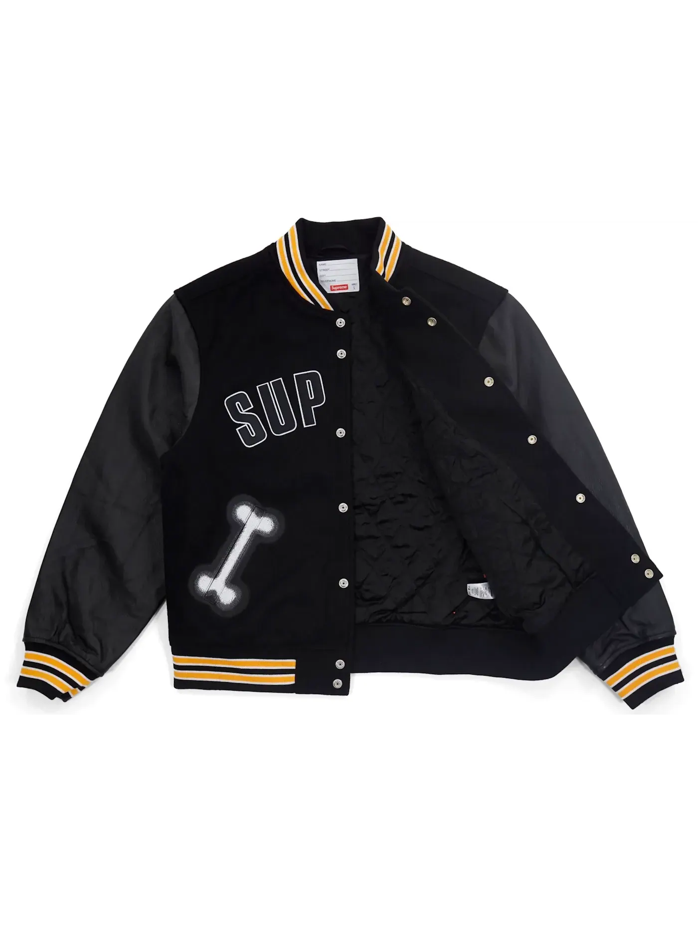 Мужская куртка-бомбер Supreme Bone Varsity Jacket — изображение 2 из 3, черный