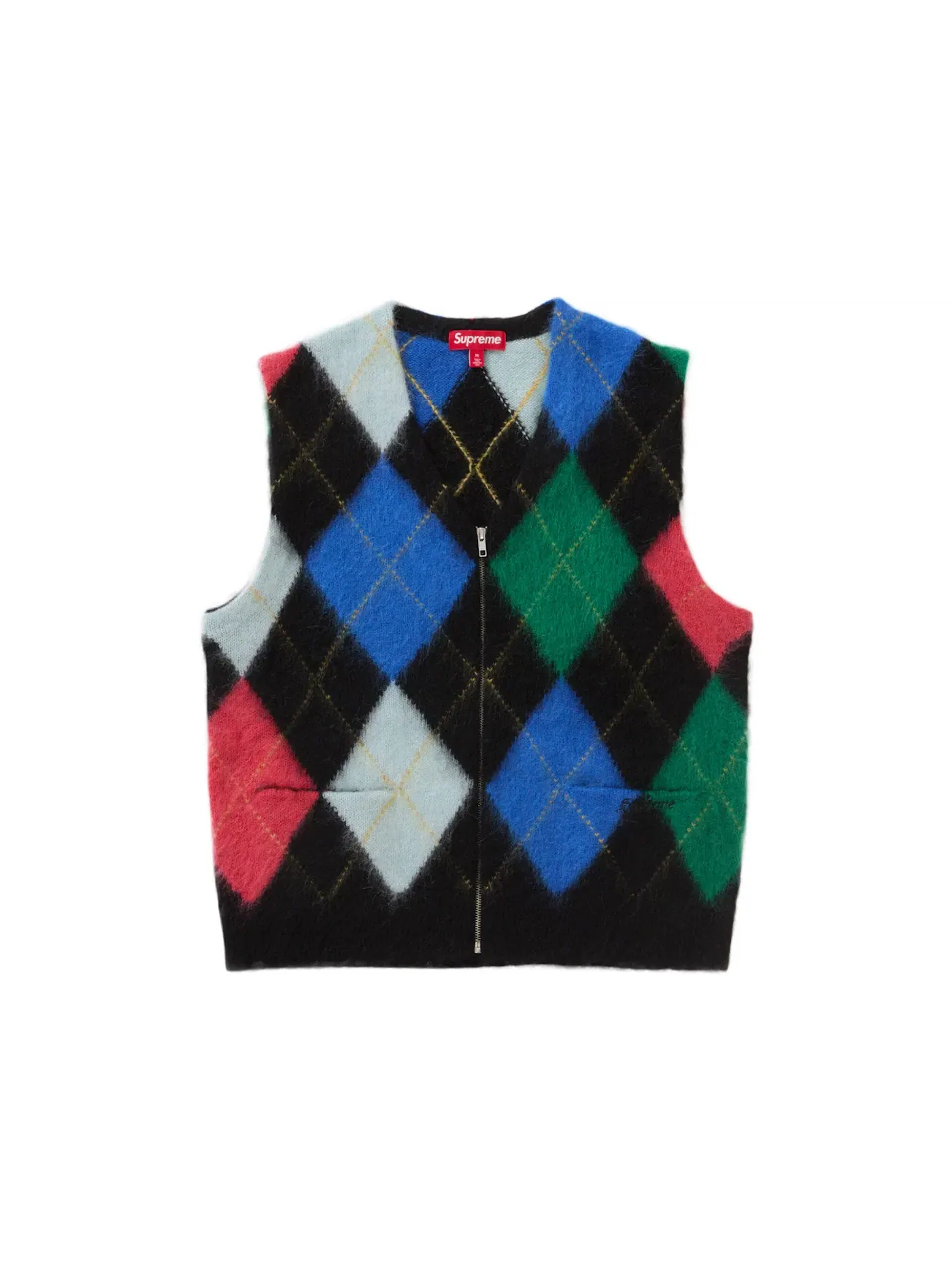 Мужской жилет с принтом Supreme Brushed Argyle Zip Up Vest — изображение 1 из 2, черный