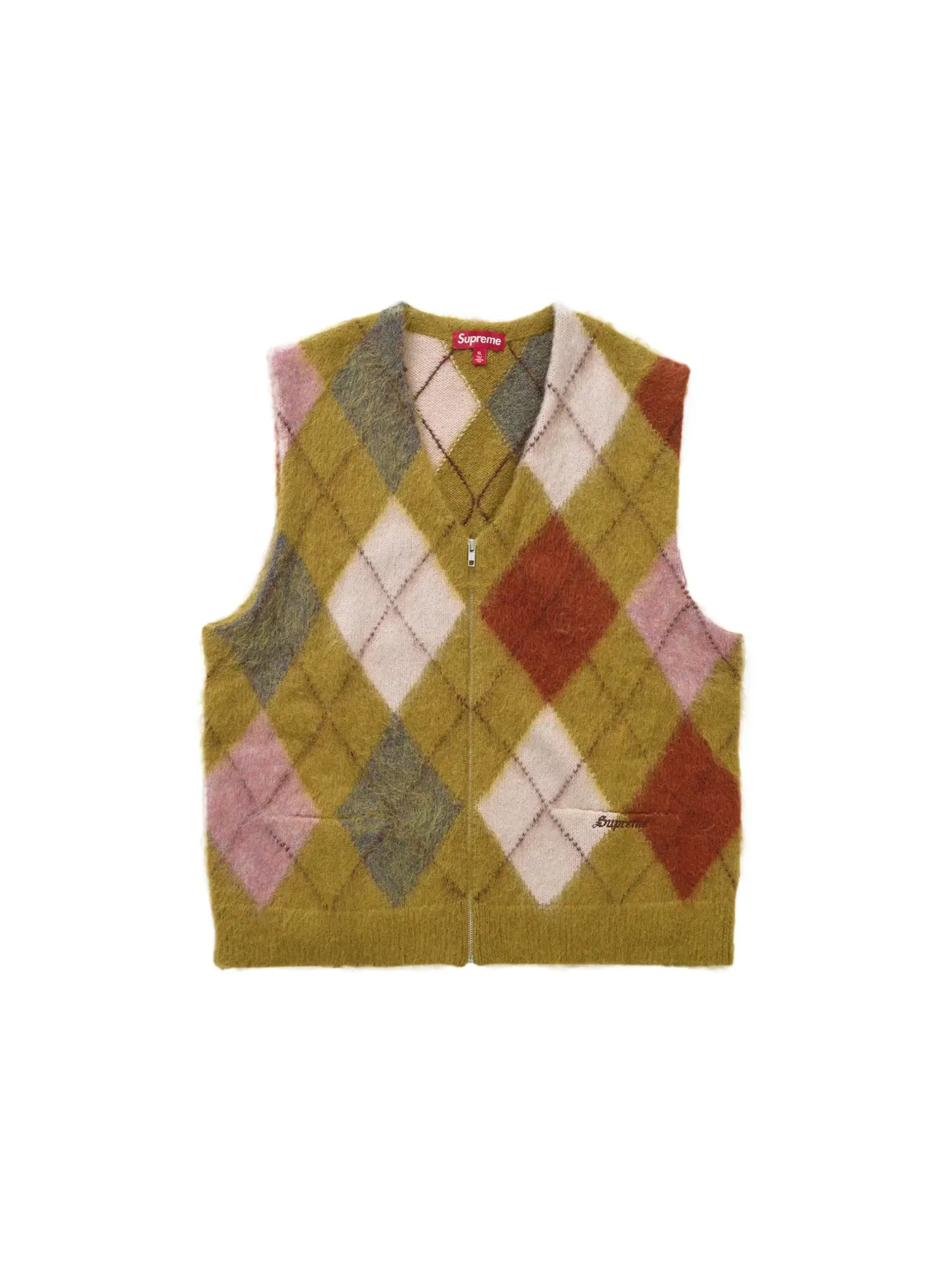 Мужской жилет с принтом Supreme Brushed Argyle Zip Up Vest — изображение 1 из 2, оливковый