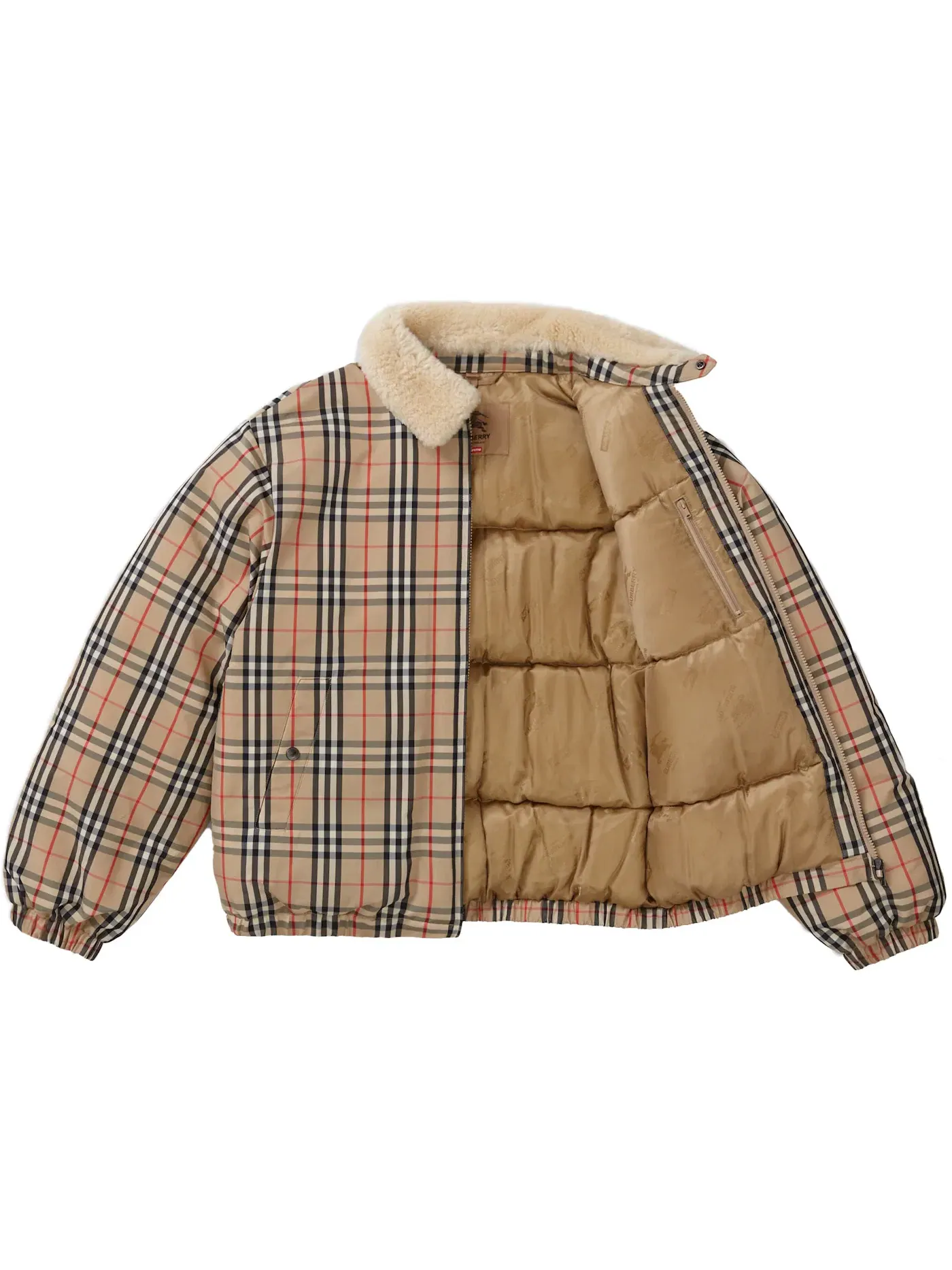 Мужская пуховая куртка с воротником из овчины Supreme Burberry — изображение 2 из 3, бежевый