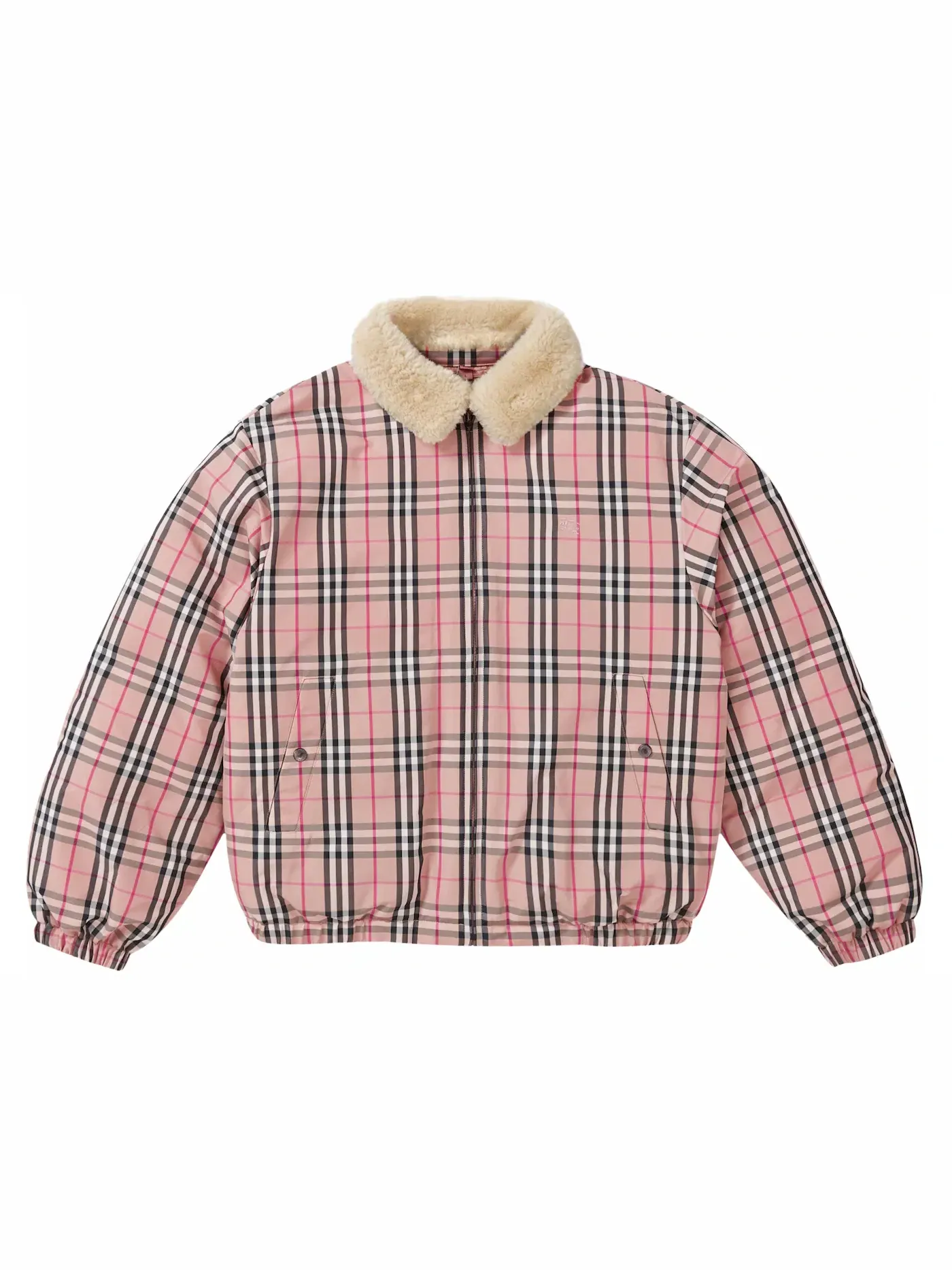 Мужская пуховая куртка с воротником из овчины Shearling Supreme Burberry — изображение 1 из 3, розовый