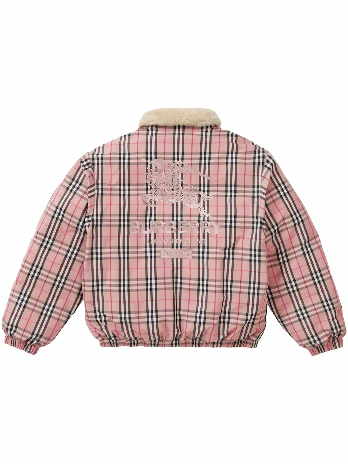 Мужская пуховая куртка с воротником из овчины Shearling Supreme Burberry — изображение 3 из 3, розовый