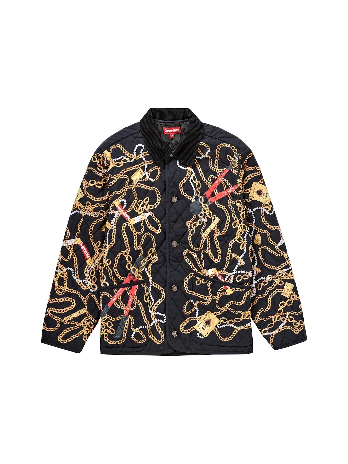 Мужская куртка-пуховик с принтом Supreme Chains Quilted Jacket Supreme — изображение 1 из 3, черный