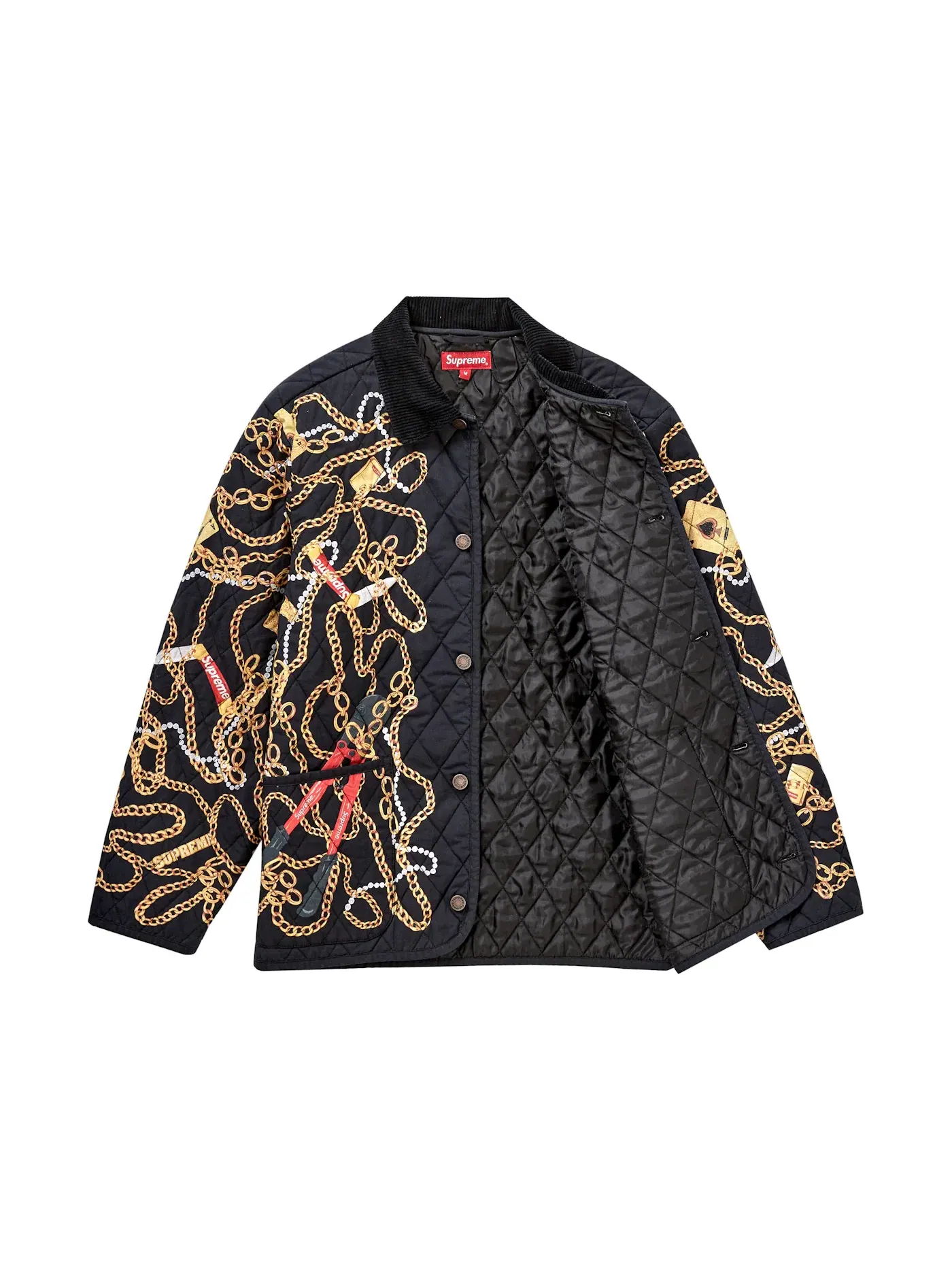 Мужская куртка-пуховик с принтом Supreme Chains Quilted Jacket Supreme — изображение 2 из 3, черный