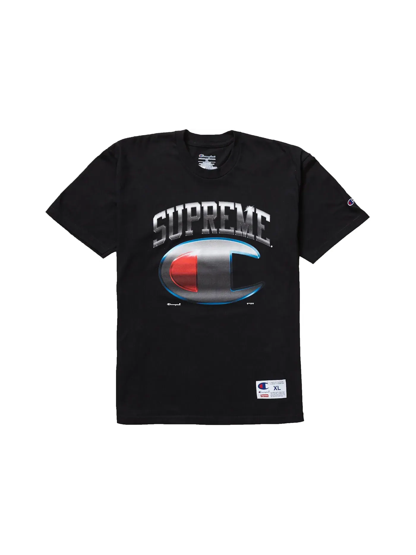 Мужская футболка с принтом Supreme Champion Chrome S/S Top Black Supreme — изображение 1 из 1, черный