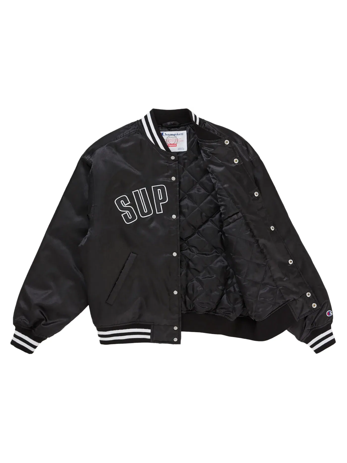 Мужская куртка из атласа с принтом Varsity Supreme — изображение 2 из 3, черный