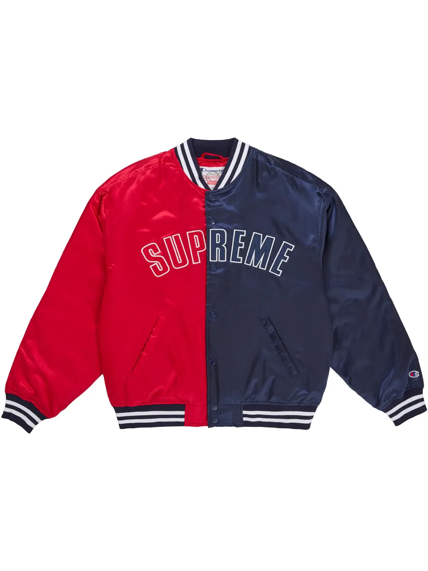 Мужская куртка-бомбер сатиновая с принтом Supreme — изображение 1 из 3, красный