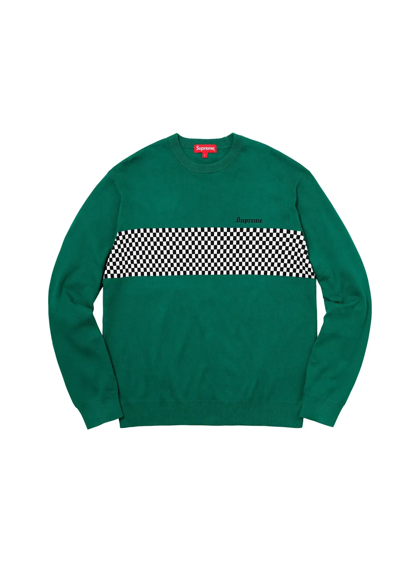 Мужской свитер с принтом Supreme Checkered Panel Crewneck Sweater — изображение 1 из 1, зеленый