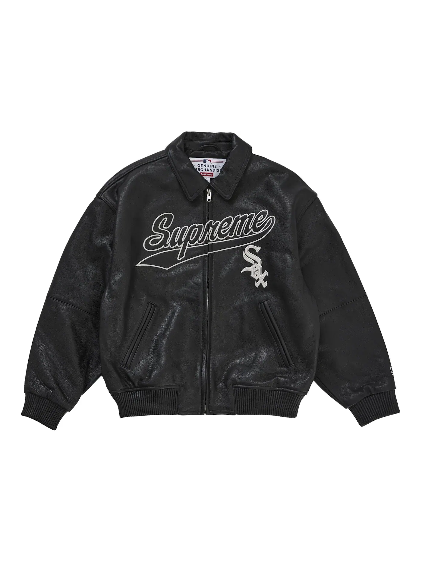 Мужская кожаная бейсбольная куртка Supreme Chicago White Sox Jacket — изображение 1 из 1, черный