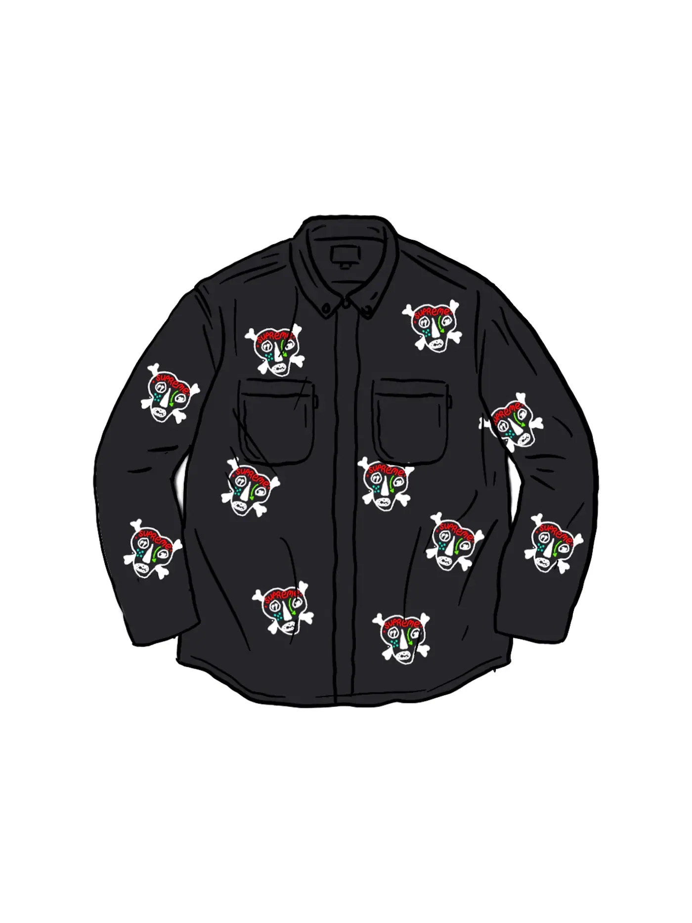 Мужская рубашка с принтом Supreme Clayton Patterson Skulls Embroidered Work Shirt — изображение 1 из 1, черный