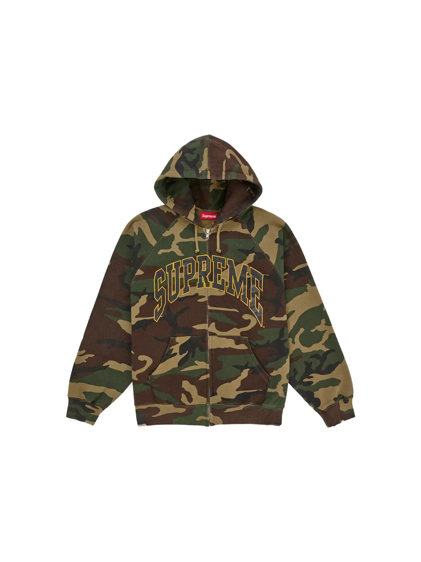 Мужская худи с принтом Supreme Cracked Raglan Zip Up Hooded Sweatshirt, Woodland Camo — изображение 1 из 2
