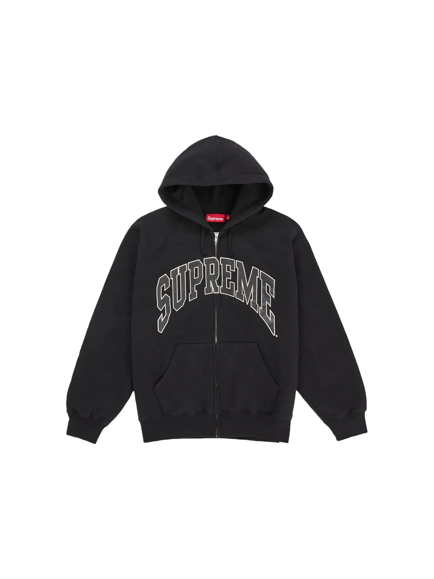 Мужская худи с разрезным рукавом Supreme Cracked Raglan Zip Up Hooded Sweatshirt Black — изображение 1 из 2, черный