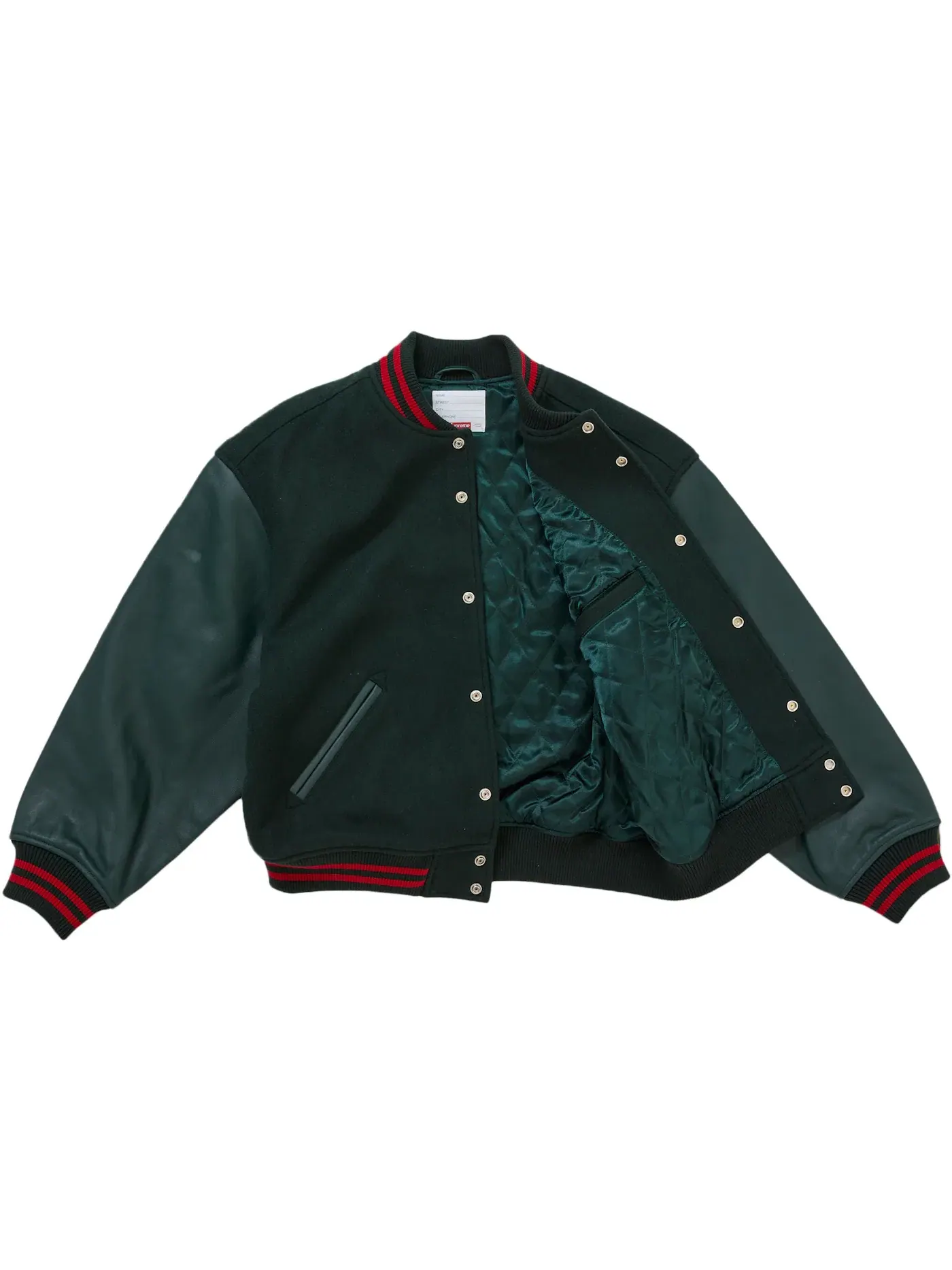 Мужская куртка с принтом Cross Varsity Jacket Supreme — изображение 2 из 3, темный зеленый
