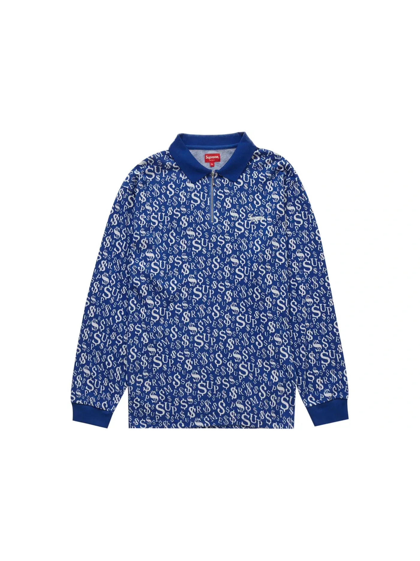 Мужская рубашка-поло с длинным рукавом Supreme Currency Jacquard Zip L/S Polo — изображение 1 из 1, синий