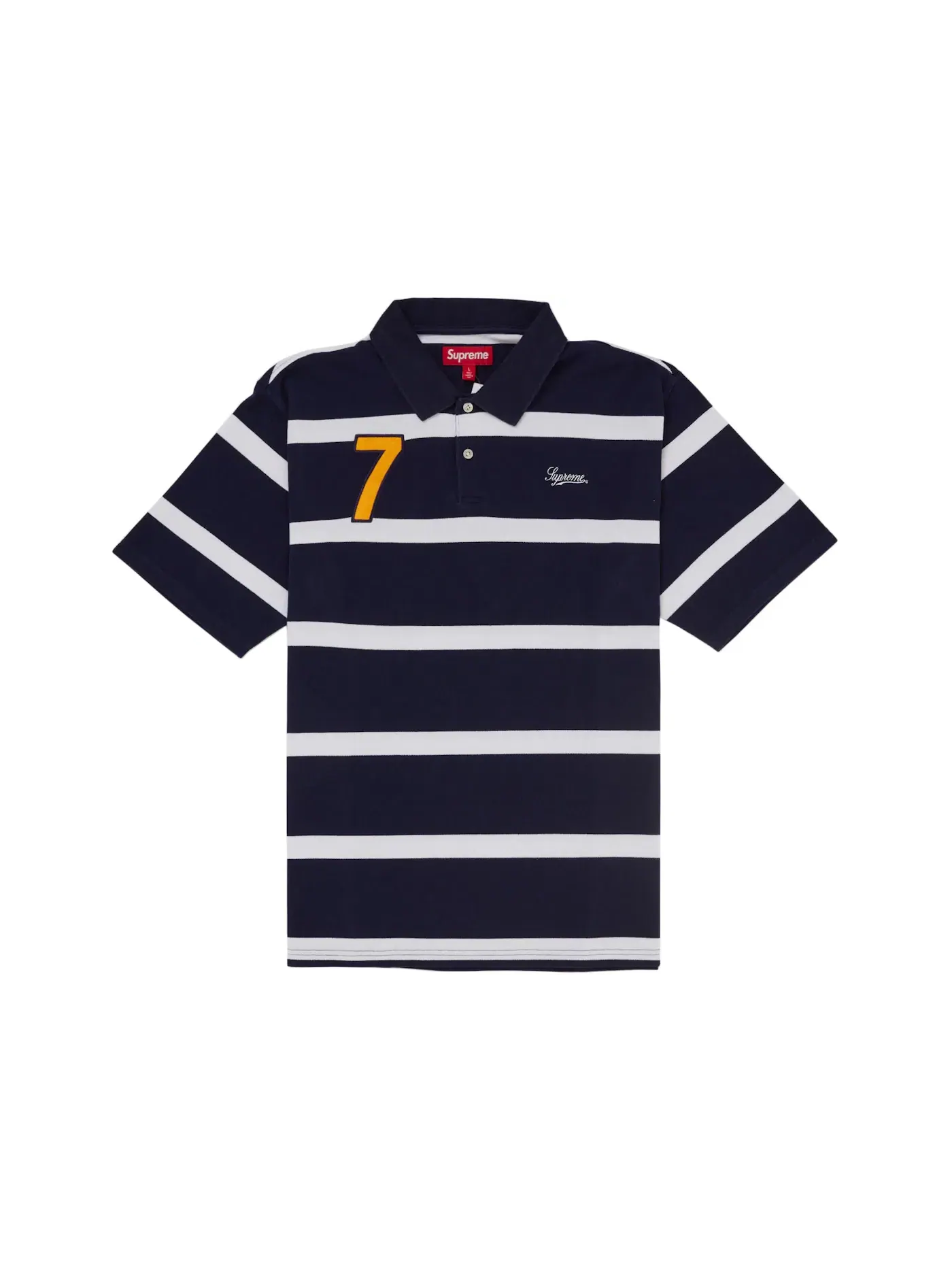 Мужское поло с принтом Supreme Polo Navy Stripe — изображение 1 из 2