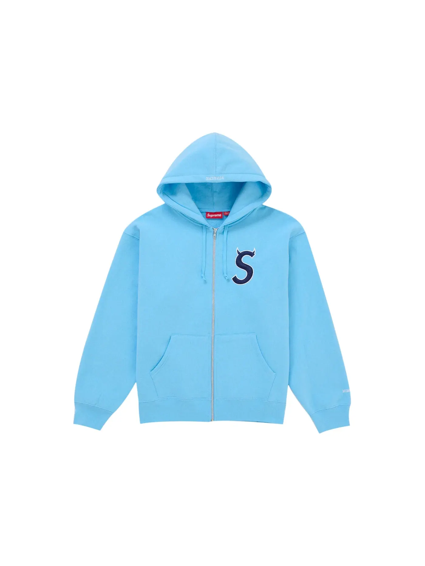 Мужская худи на молнии с принтом Devil S Logo Supreme — изображение 1 из 1, светлый синий
