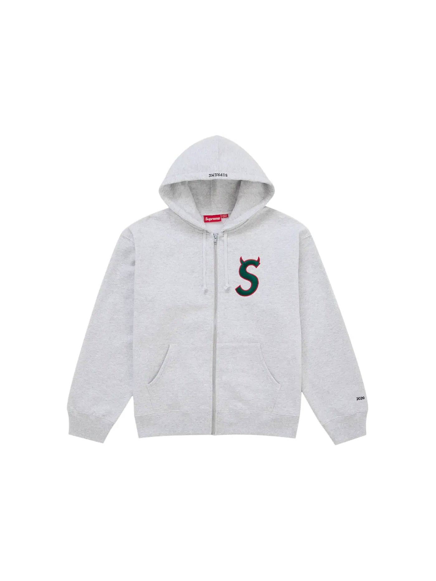 Мужская худи на молнии с принтом Devil S Logo Supreme — изображение 1 из 1, серый