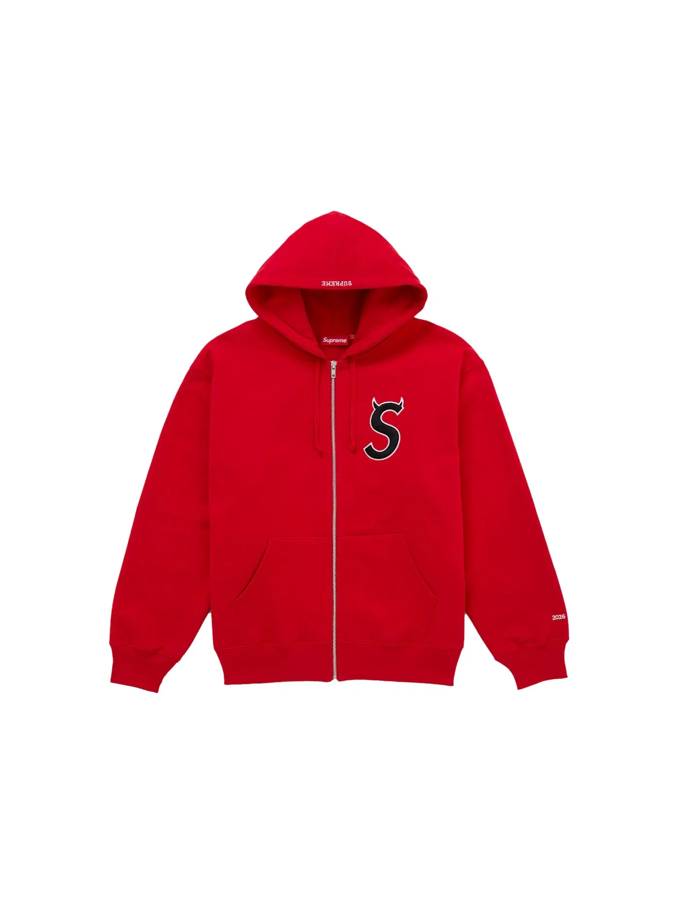 Мужская худи на молнии с капюшоном с принтом Devil S Logo Supreme — изображение 1 из 1, красный