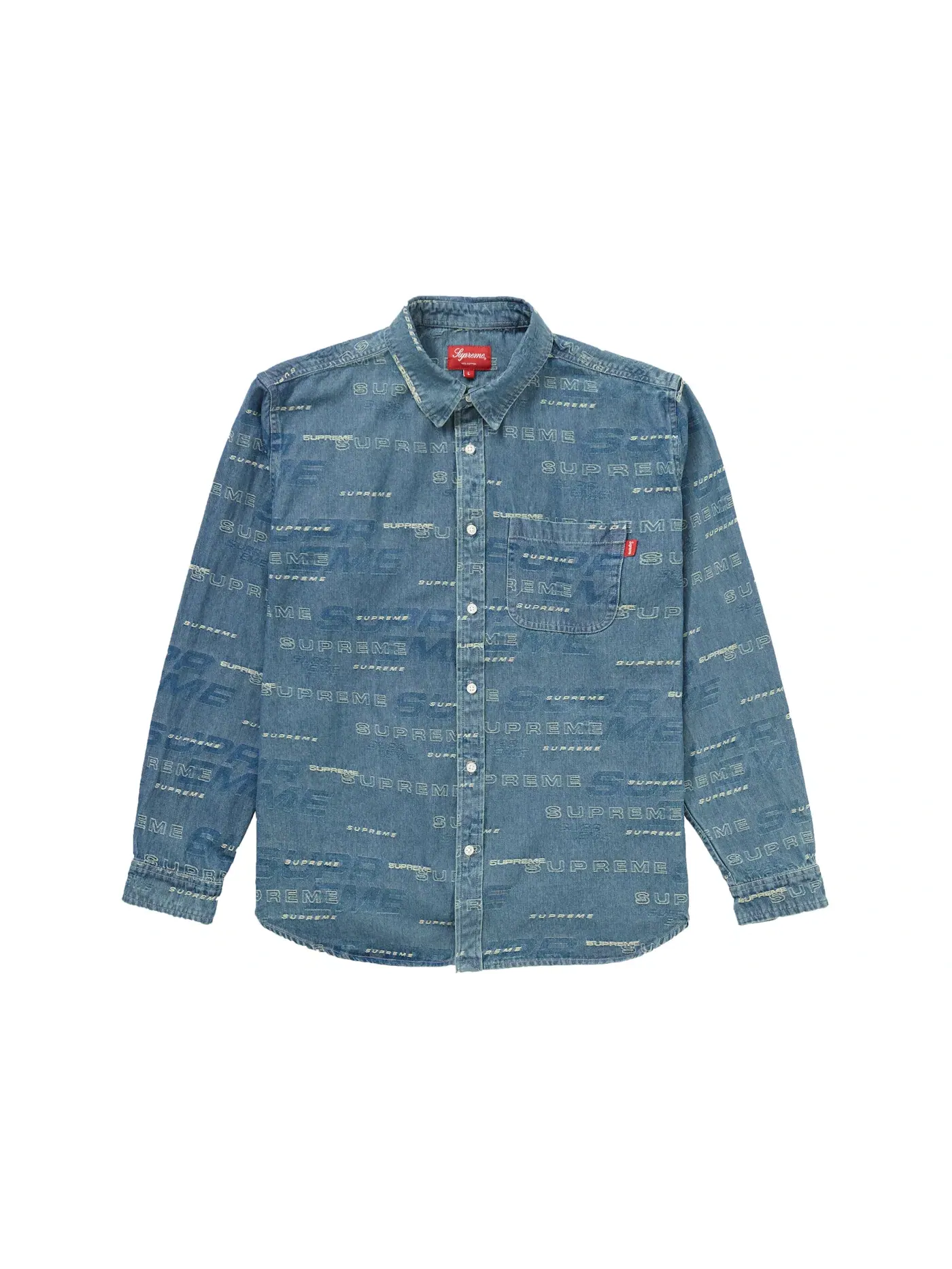 Мужская джинсовая рубашка с принтом Dimensions Logo Supreme — изображение 1 из 1, синий