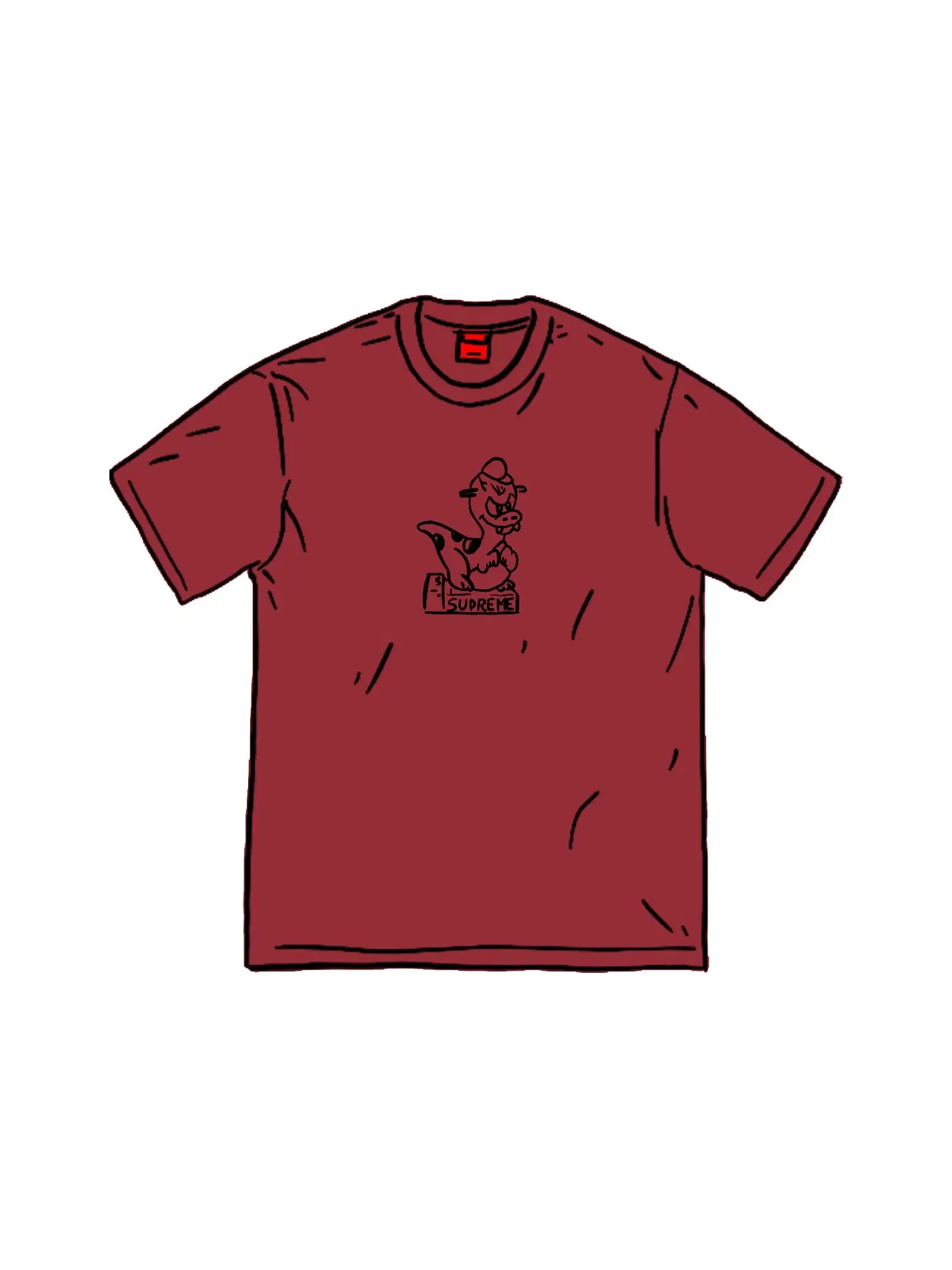 Мужская футболка с принтом Supreme Dinosaur Tee — изображение 1 из 1, бордовый
