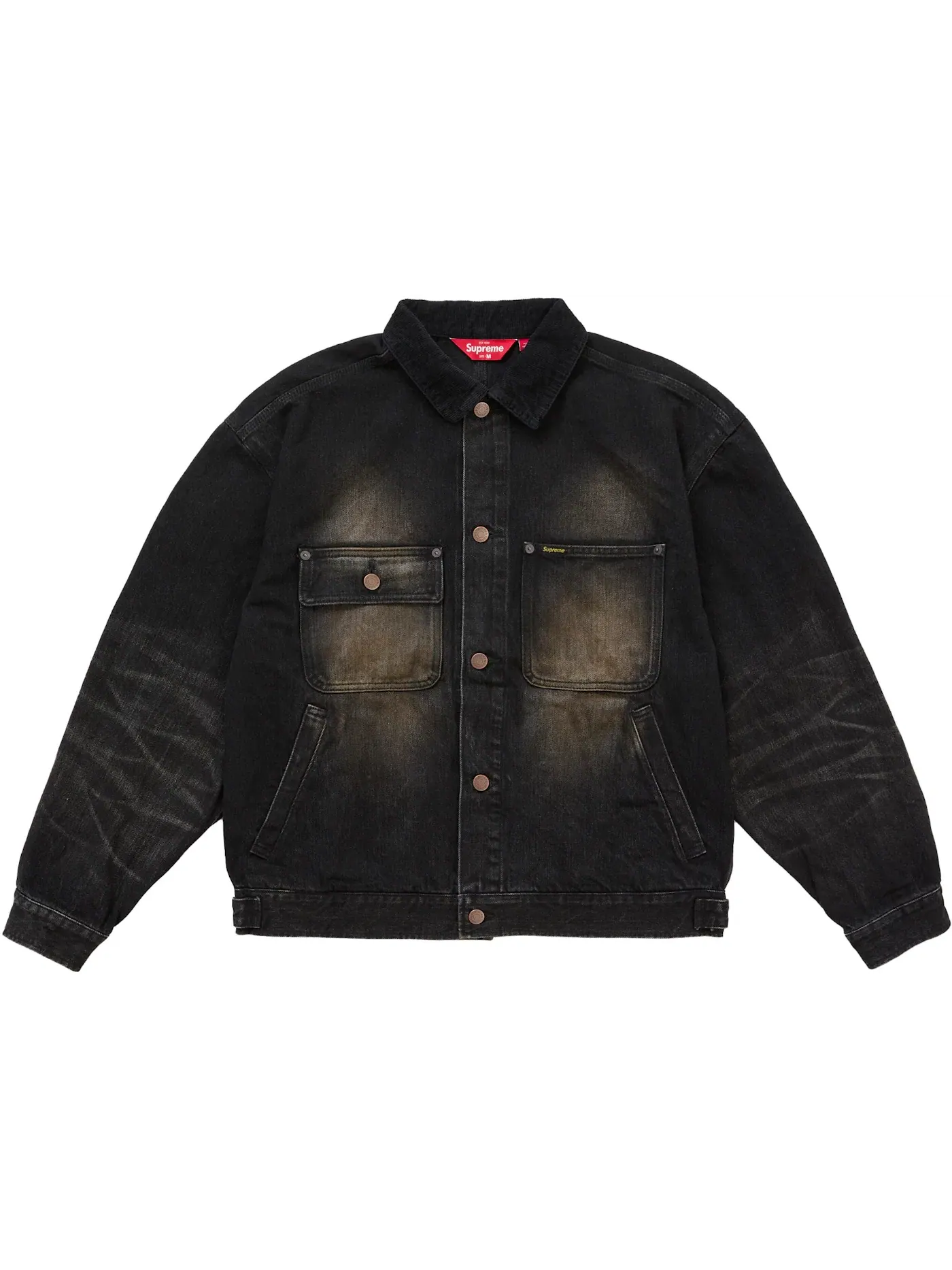 Мужская джинсовая куртка с потертостями модель Jacket (FW25) Supreme — изображение 1 из 1, черный