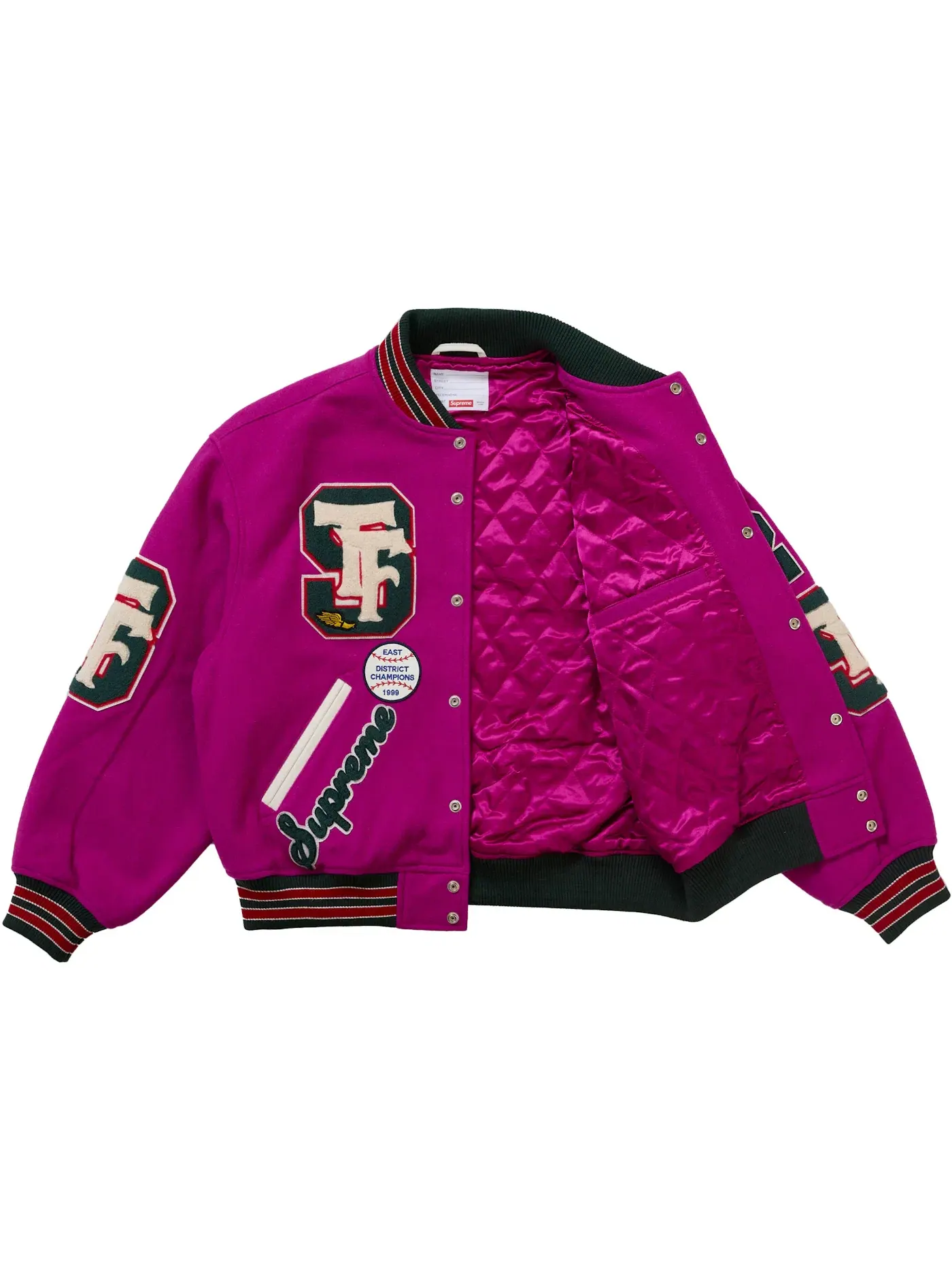 Мужская куртка-бомбер с принтом Supreme Drill Team Varsity Jacket Magenta — изображение 2 из 3