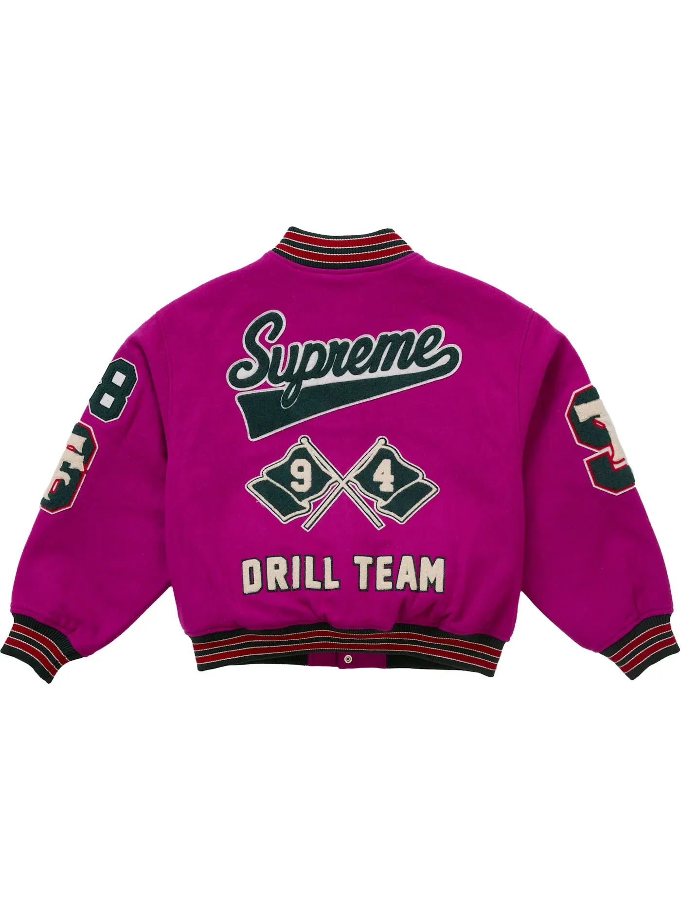 Мужская куртка-бомбер с принтом Supreme Drill Team Varsity Jacket Magenta — изображение 3 из 3