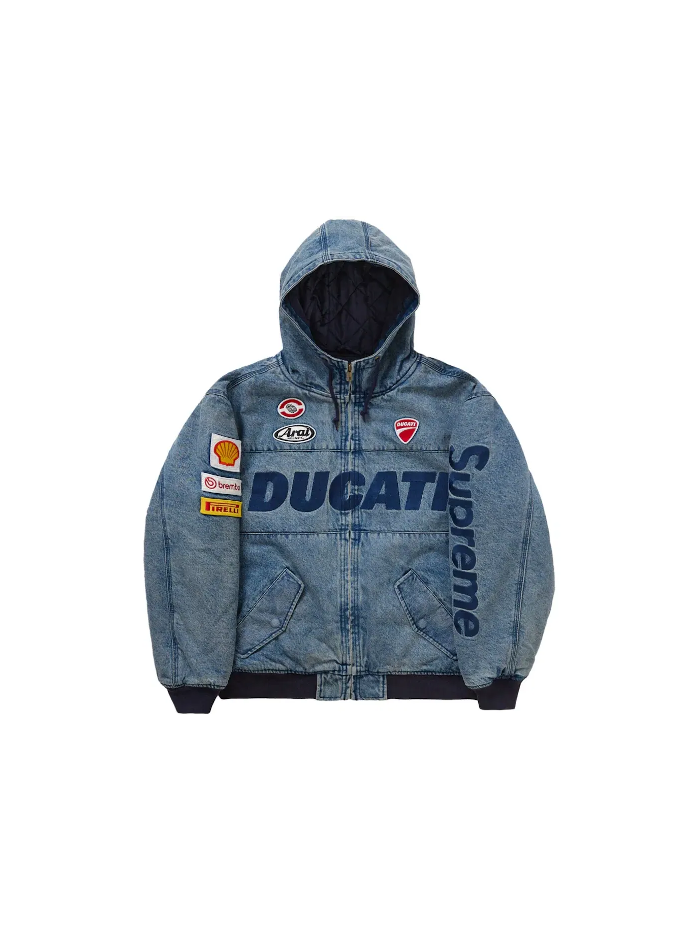 Мужская куртка-худи с принтом Supreme Ducati Hooded Racing Jacket — изображение 1 из 3, джинсовый синий