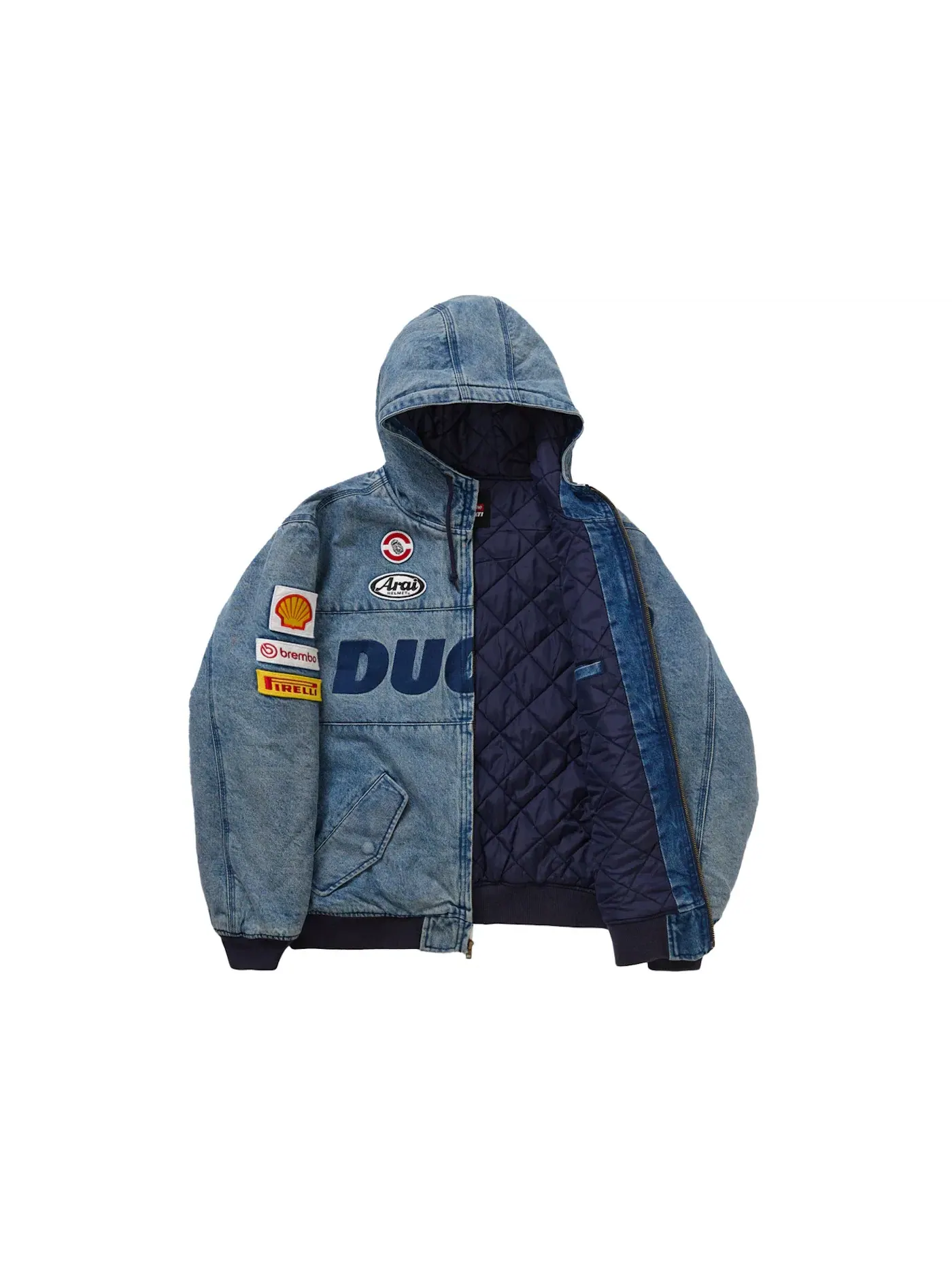 Мужская куртка-худи с принтом Supreme Ducati Hooded Racing Jacket — изображение 2 из 3, джинсовый синий