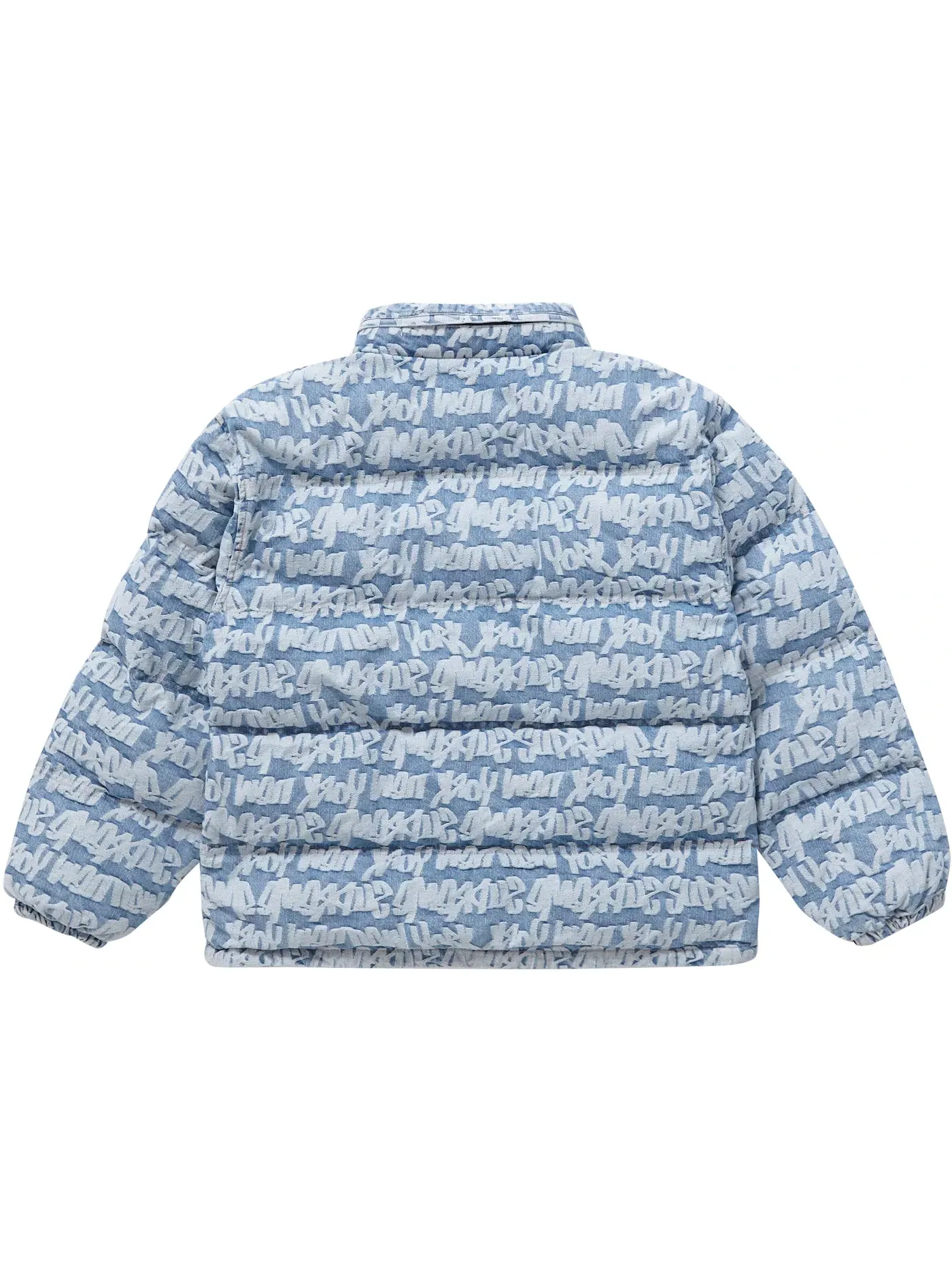 Мужская куртка-пуховик джинсовая с принтом Supreme Fat Tip Jacquard Denim Puffer Jacket — изображение 3 из 3, синий
