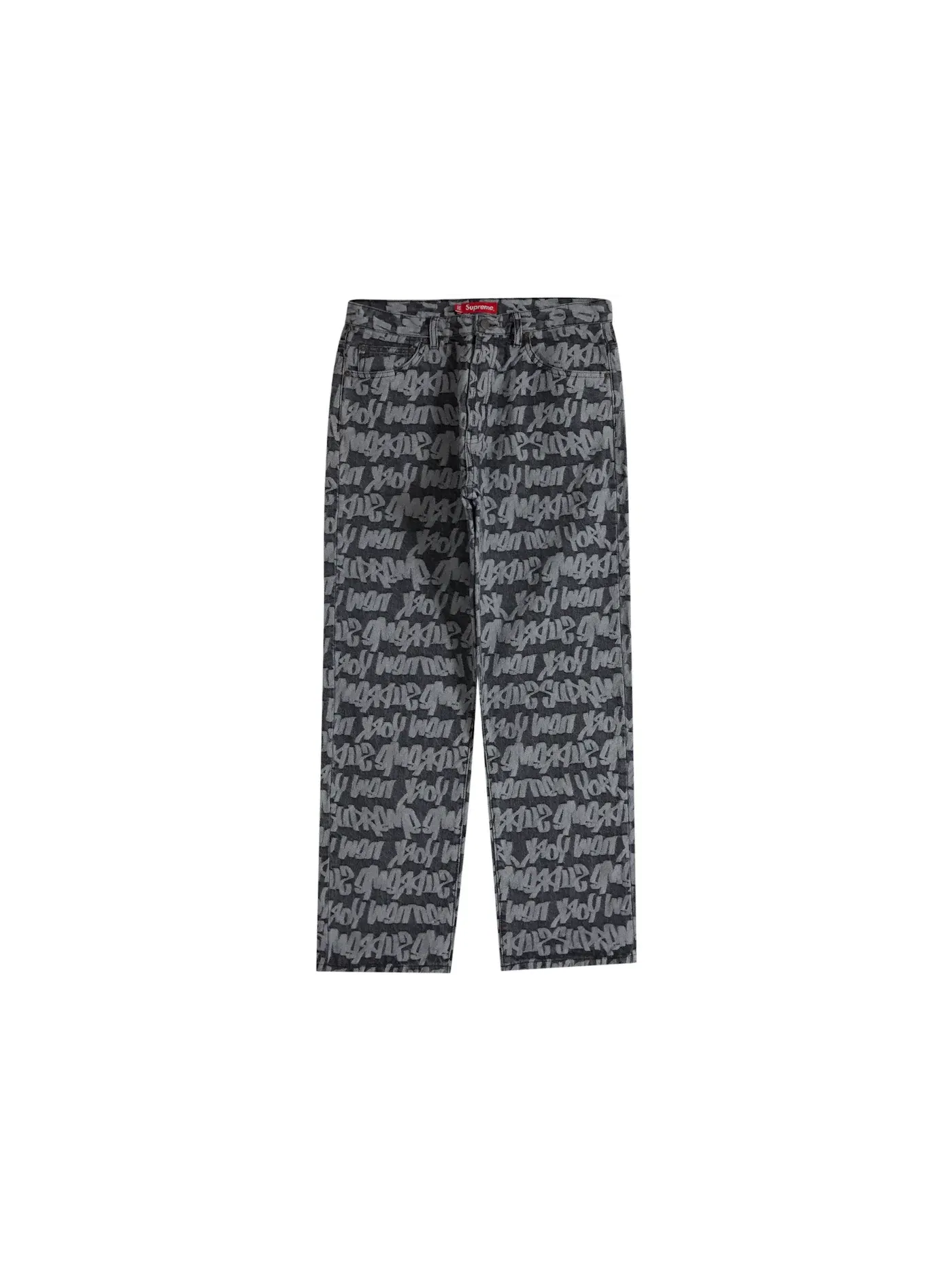 Мужские джинсы с принтом Supreme Fat Tip Jacquard Regular Jean — изображение 1 из 2, черный