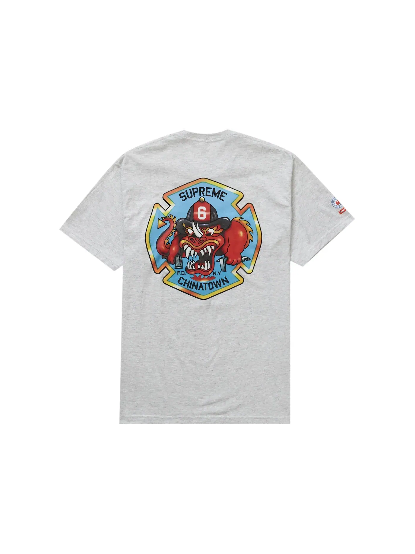 Мужская футболка с принтом Supreme FDNY Engine 9 Tee — изображение 2 из 2, серый
