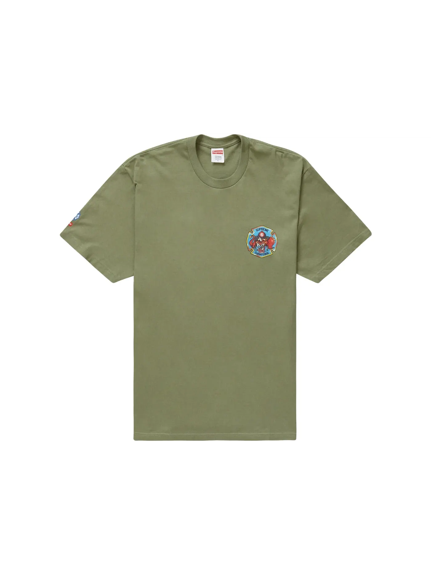 Мужская футболка с принтом Supreme FDNY Engine 9 Tee — изображение 1 из 2, светлый оливковый