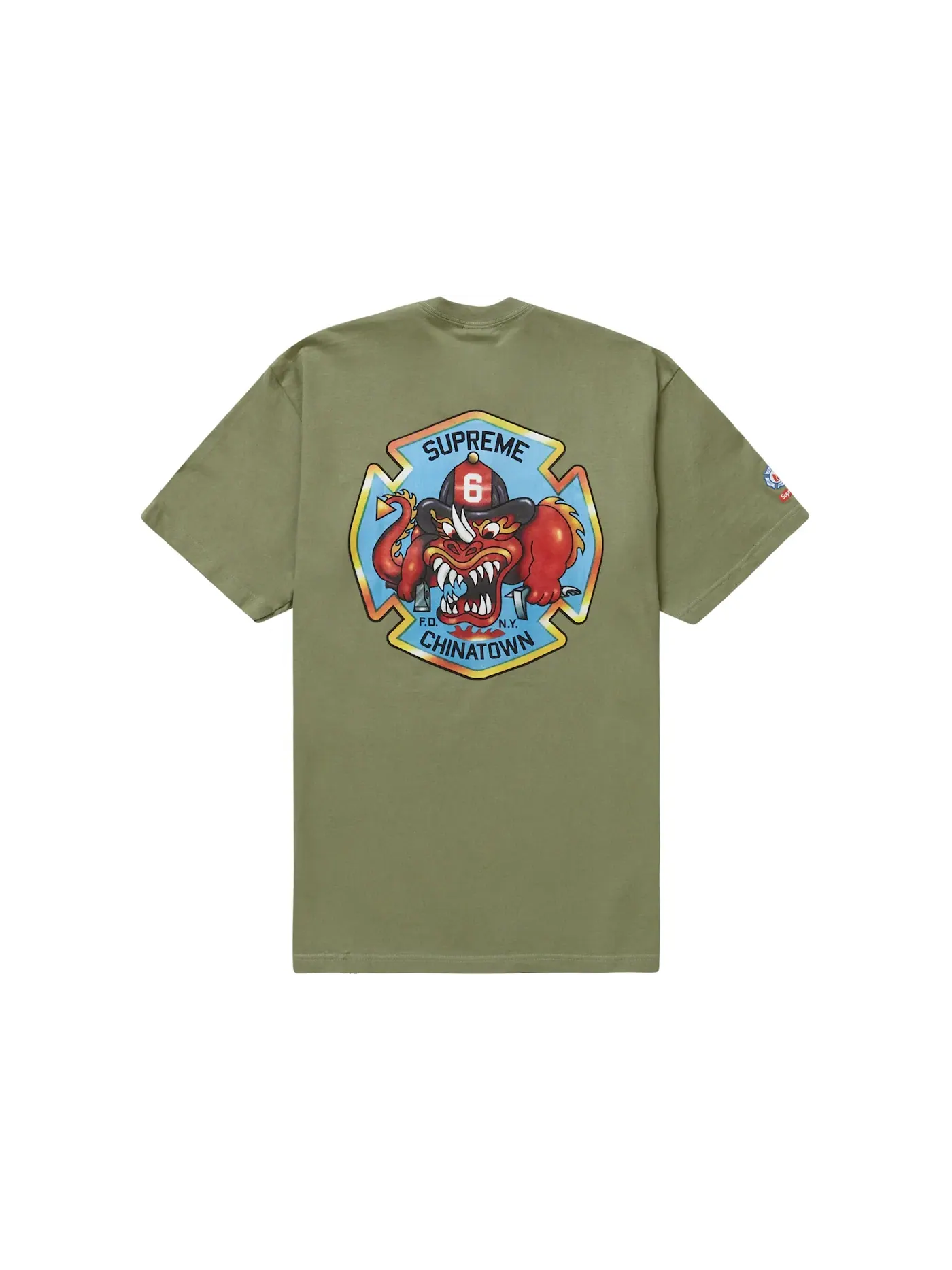 Мужская футболка с принтом Supreme FDNY Engine 9 Tee — изображение 2 из 2, светлый оливковый
