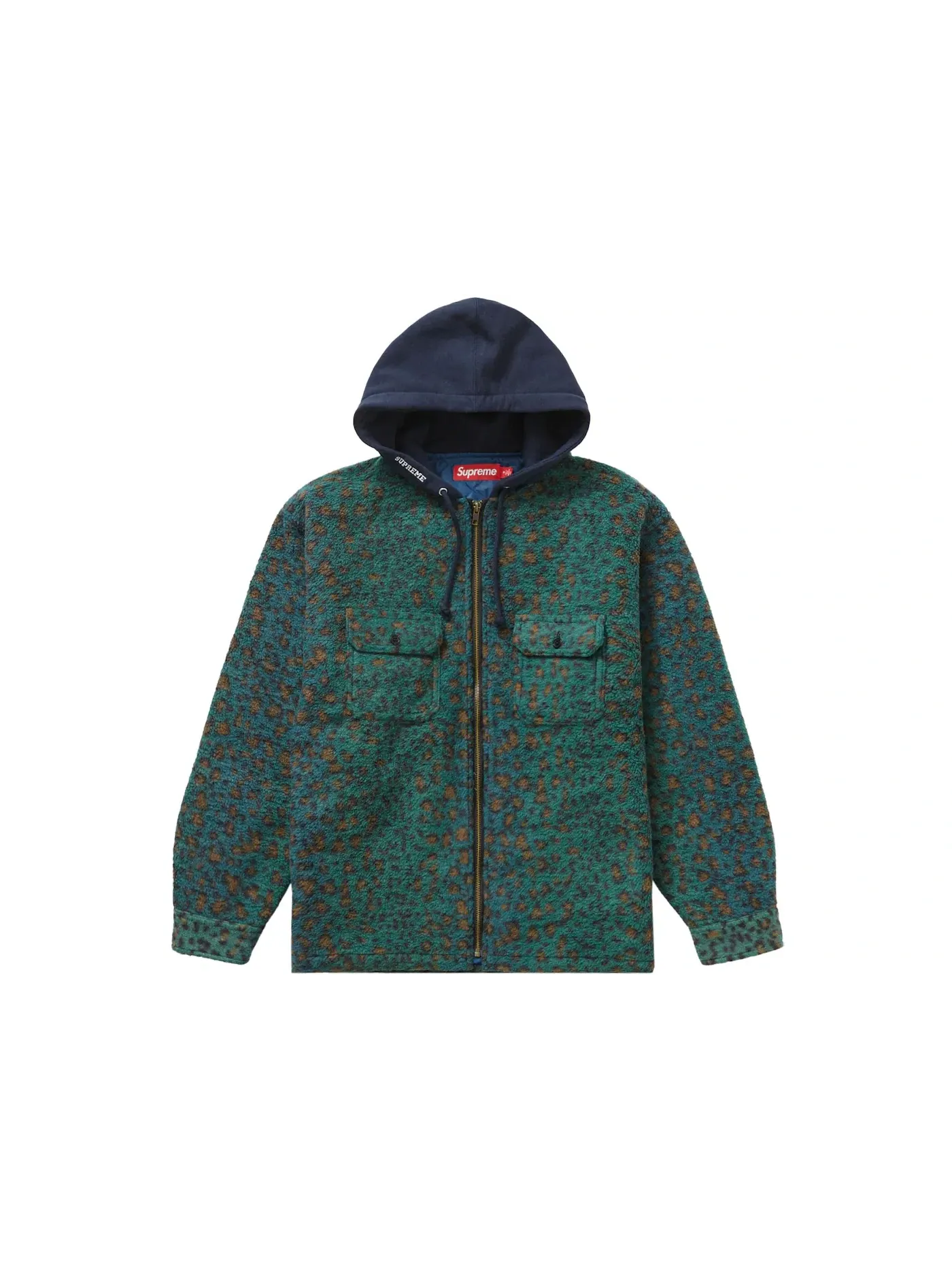 Мужская флисовая куртка-худи с капюшоном Supreme Shirt, Teal Leopard — изображение 1 из 2