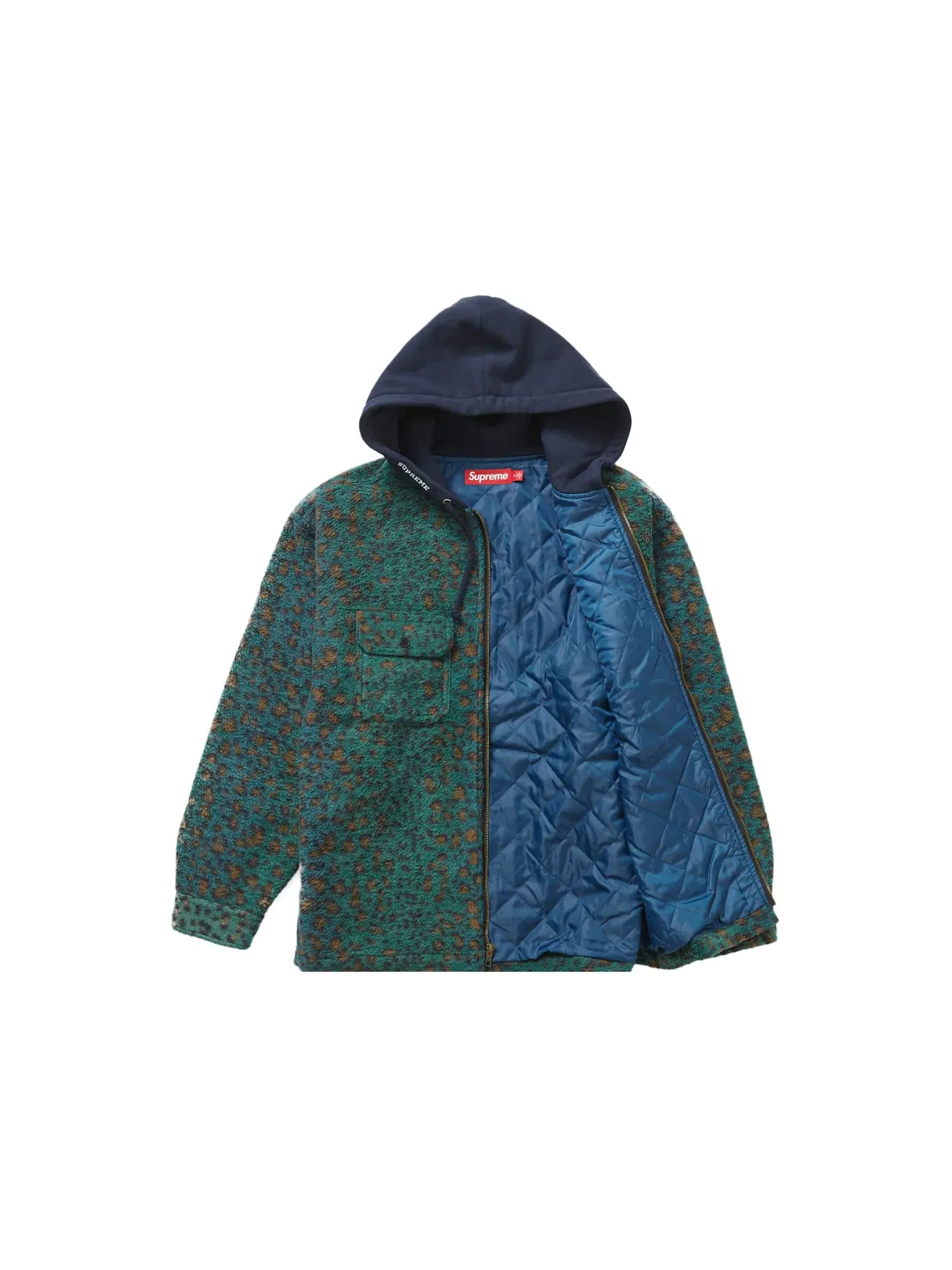 Мужская флисовая куртка-худи с капюшоном Supreme Shirt, Teal Leopard — изображение 2 из 2