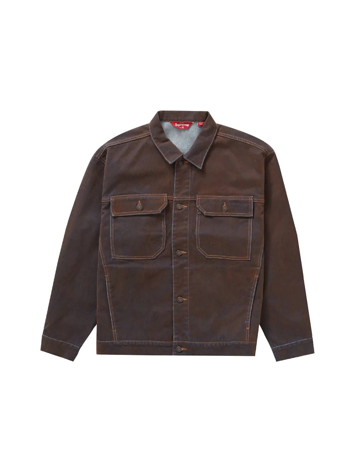 Мужская куртка-джинсовка с вельветовым воротником Supreme Flocked Denim Trucker Jacket — изображение 1 из 3, золото
