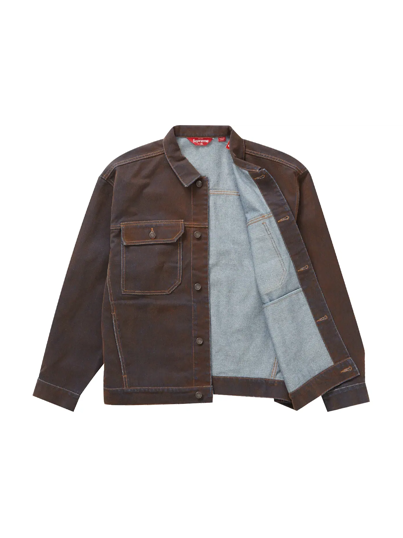 Мужская куртка-джинсовка с вельветовым воротником Supreme Flocked Denim Trucker Jacket — изображение 2 из 3, золото