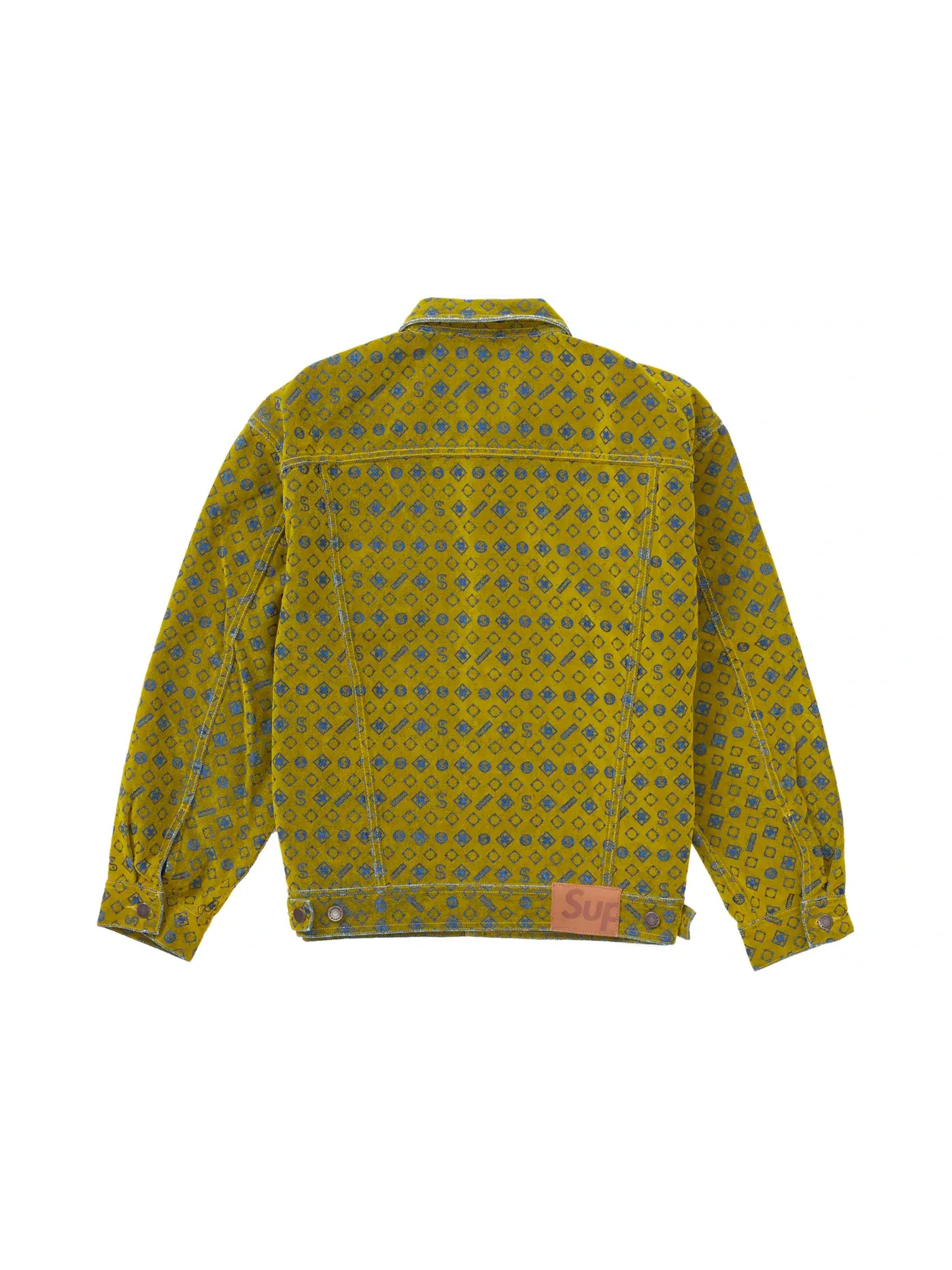 Мужская куртка-тракер из денима с флокированным принтом Supreme Flocked Denim Trucker Jacket — изображение 2 из 2, желтый
