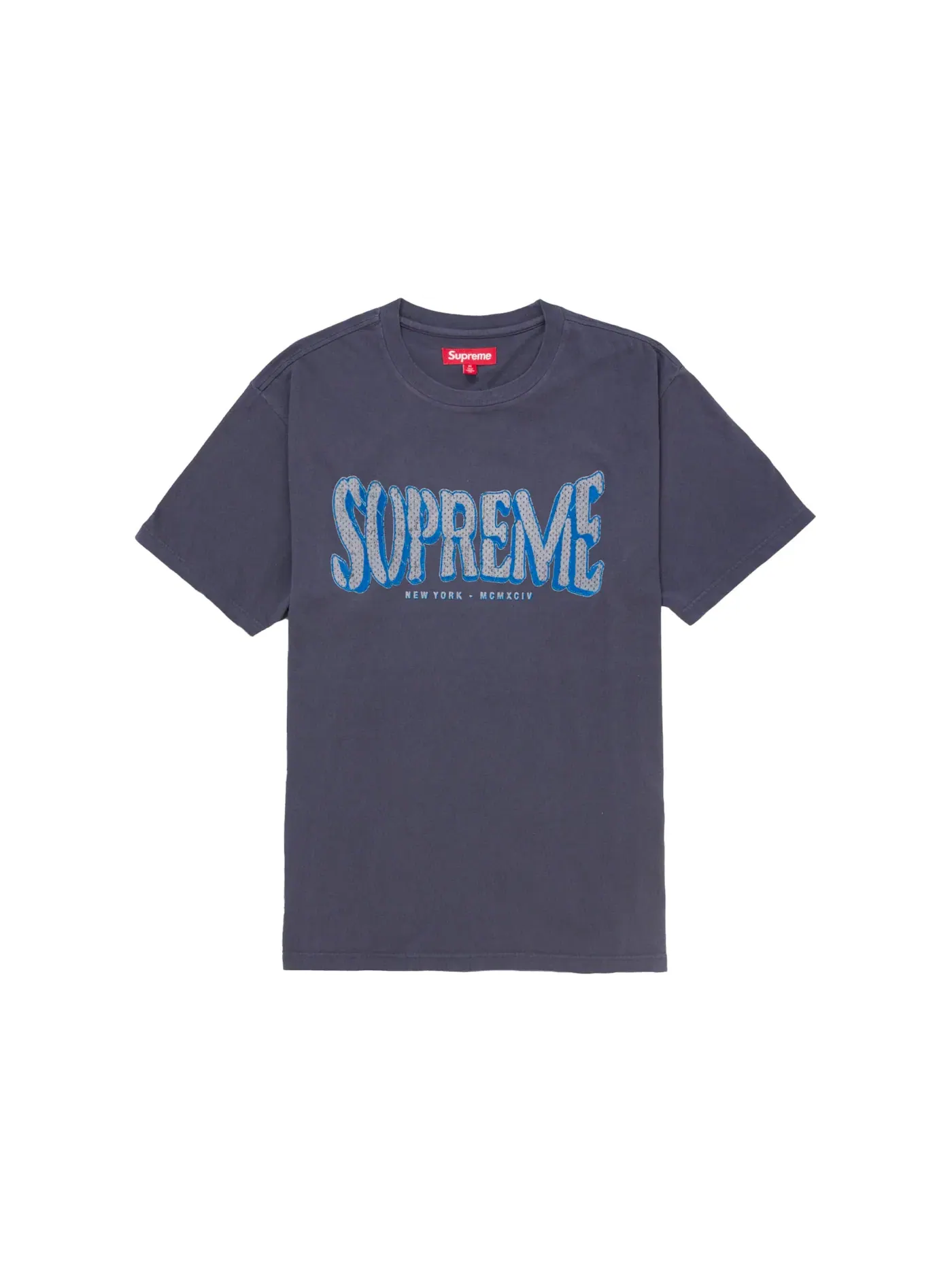Мужская футболка с принтом Supreme Flocked Washed S/S Top — изображение 1 из 2, темно-синий
