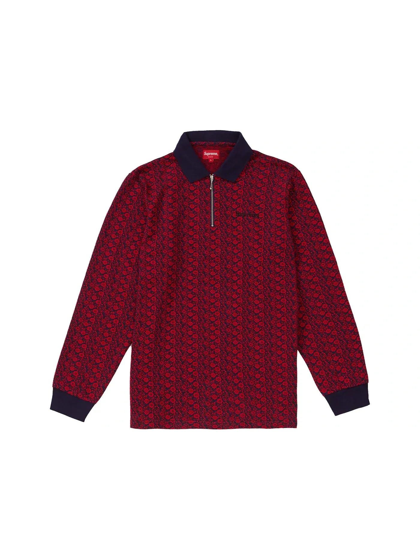 Мужское поло с принтом Supreme Floral Jacquard Zip L/S Polo — изображение 1 из 1, маджента